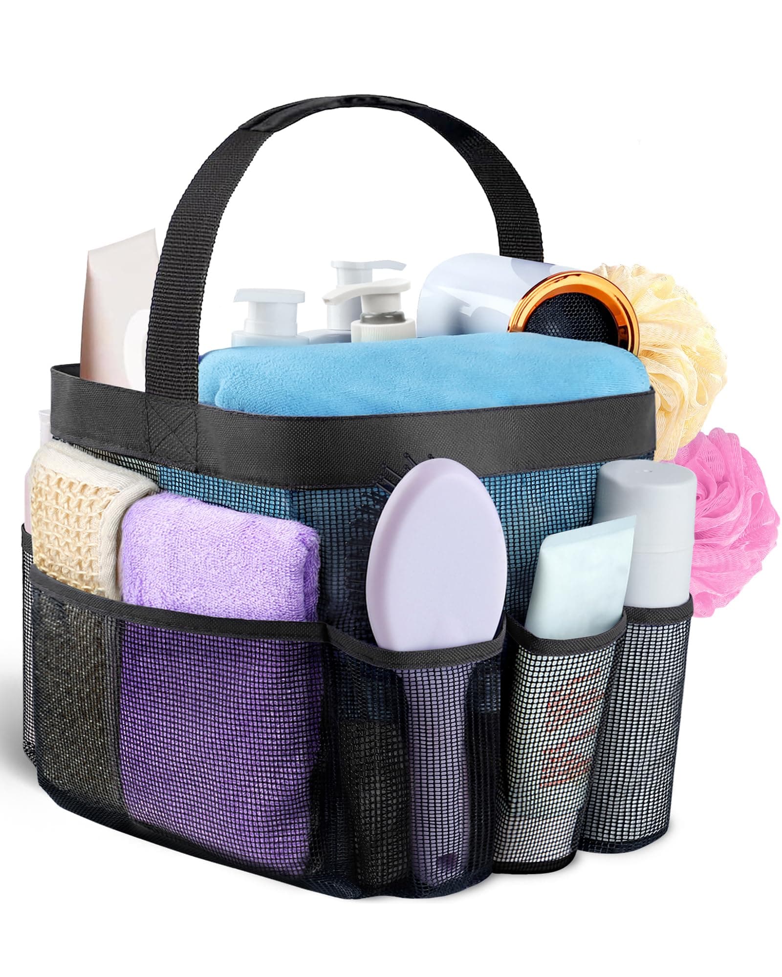 Attmu Mesh Shower Caddy Portable for College Dorm Room Essentials with 8 Pockets, Hanging Caddy Dorm Basket, Quick Dry Shower Bag for Bathroom