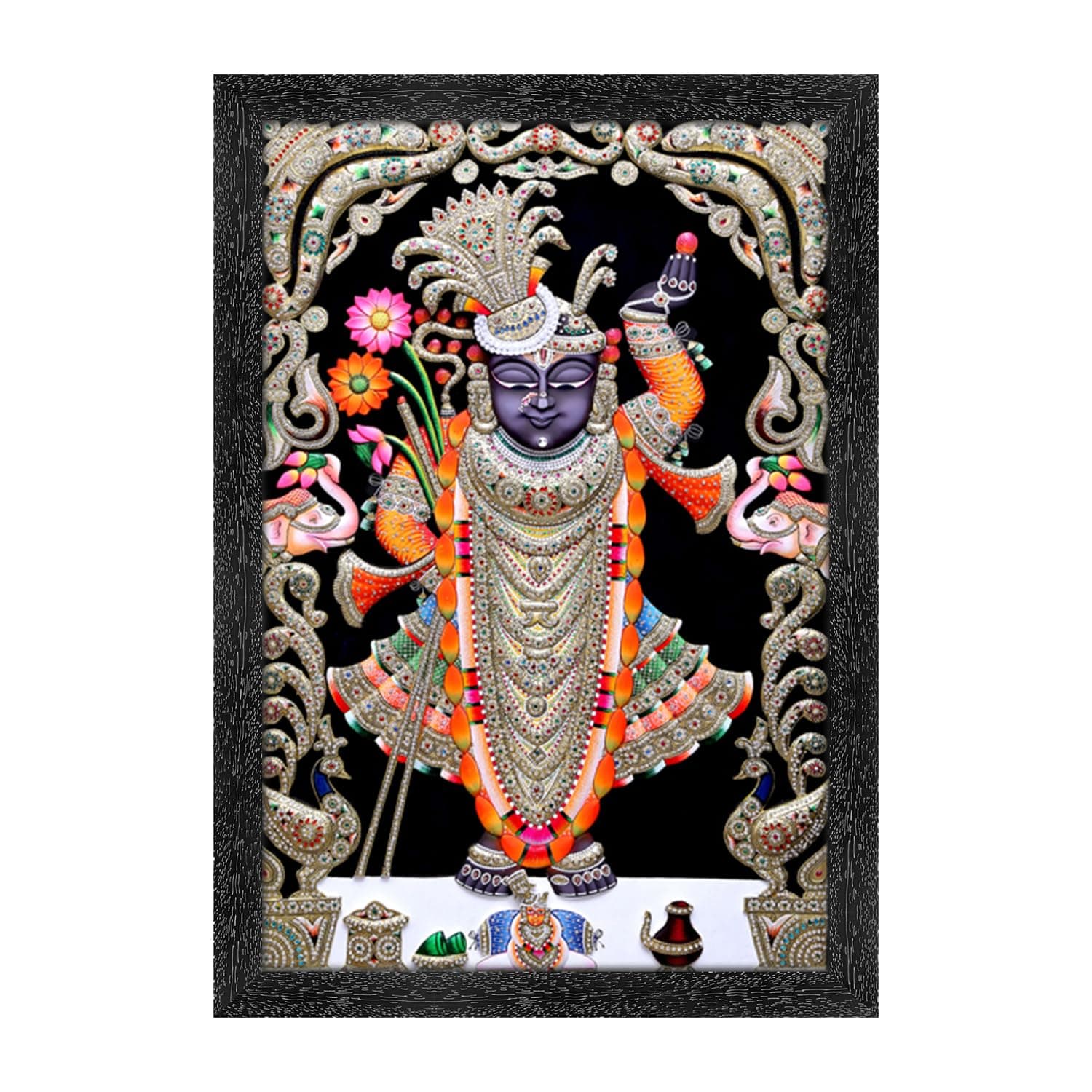 Dharvika Innovations Shrinathji Photo Frame, Black, Sparkle Coated Lamination 2410 14 x 20 Inch