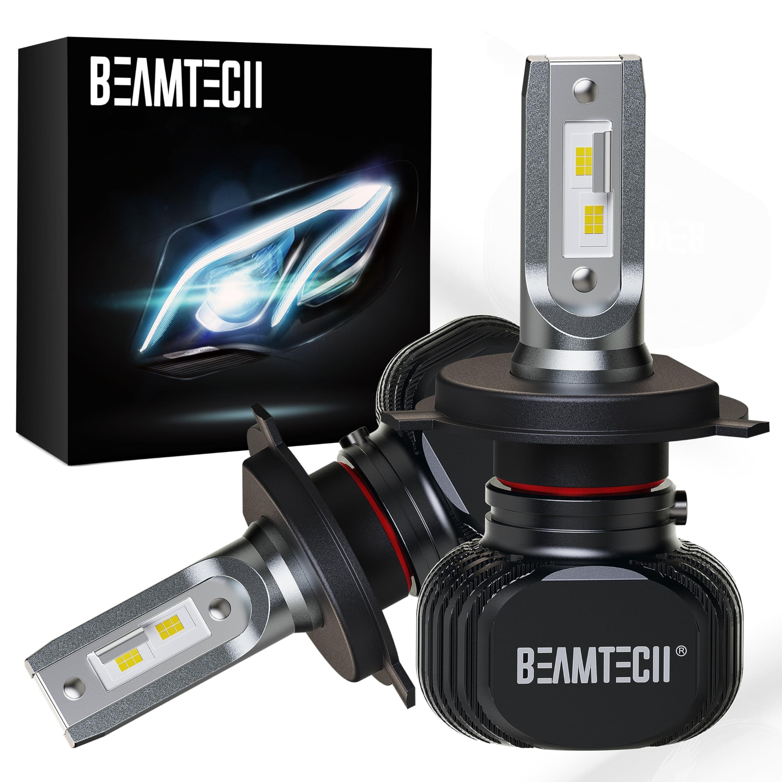 BEAMTECH H4 LED Headlight Bulb, 50W 6500K 8000Lumens Extremely Brigh (9003 Hi/Lo) CSP Chips Conversion Kit