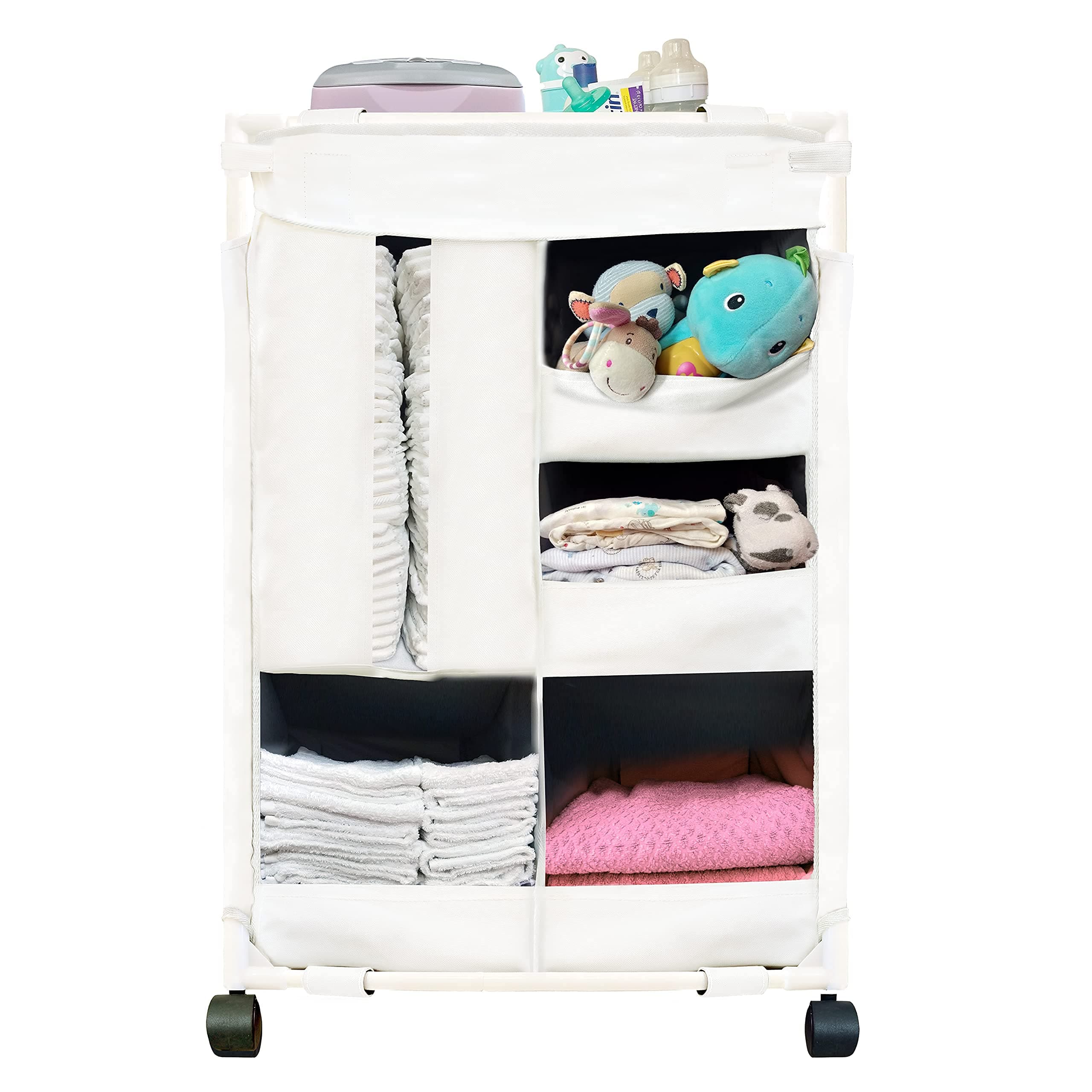 Baby Nursery Essentials Store & Roll Organizer Cart - Specially Developed! | No Screws Required! - Storage cart and Baby Organizer Combined, Keep Nursery Tidy and Spark Joy! Amazon Only (White)
