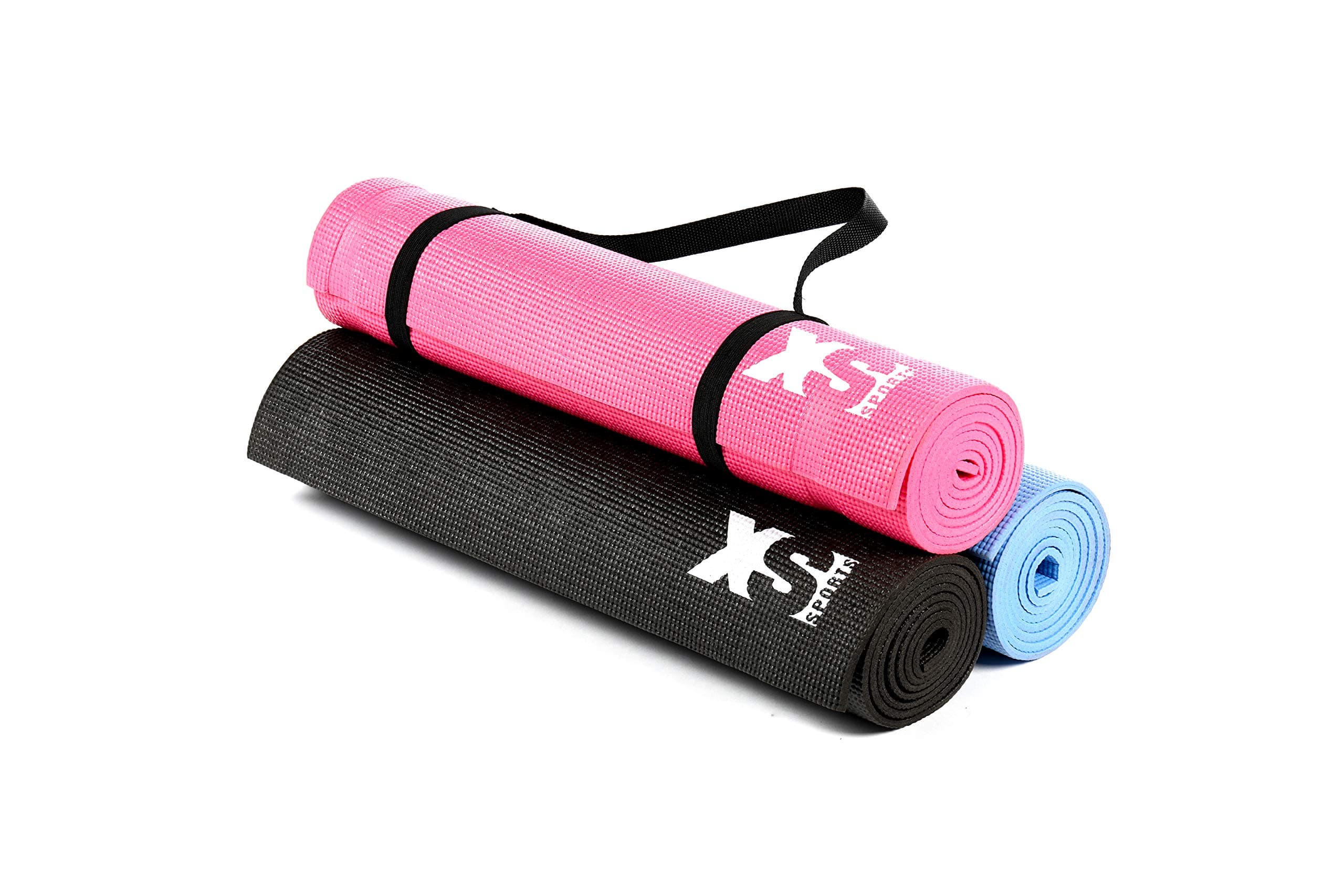 XS Sports Thick Yoga Exercise Mat - With Carry Strap + Bag for Travel - Hot Design, Non Slip Sticky - Perfect for Fitness Workout, Pilates