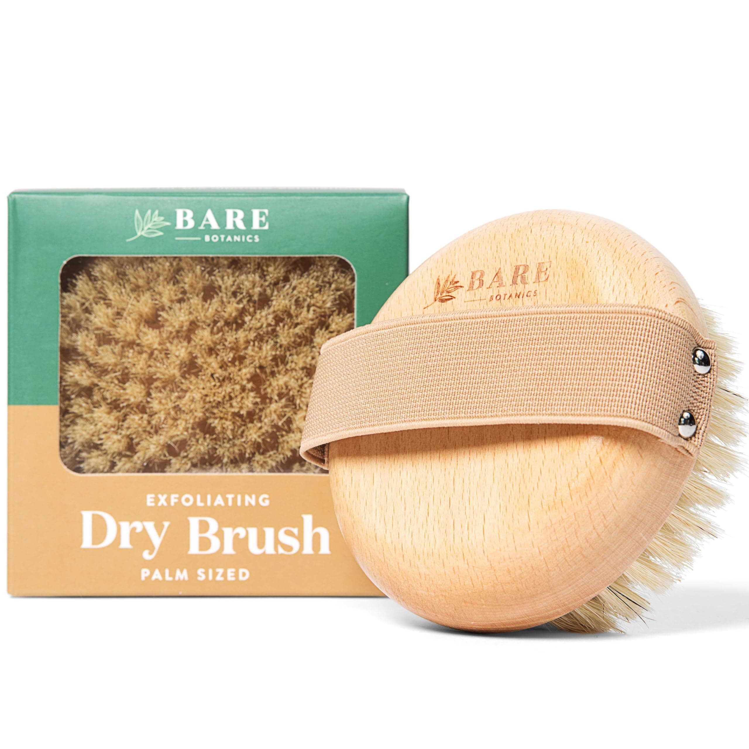 Bare Botanics Dry Body Brush for Lymphatic Drainage - Improve Circulation and Gentle Exfoliating for Softer Skin - Ergonomically Designed Elastic Strap - Soft but Firm Natural Boar Hair