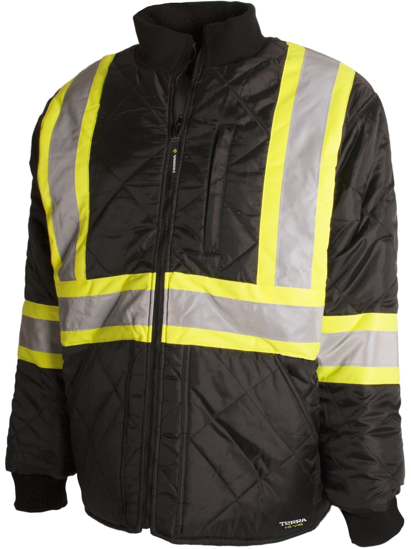 Terra 116505BKXL High-Visibility Quilted And Lined Reflective Safety Freezer Jacket, XL, Black