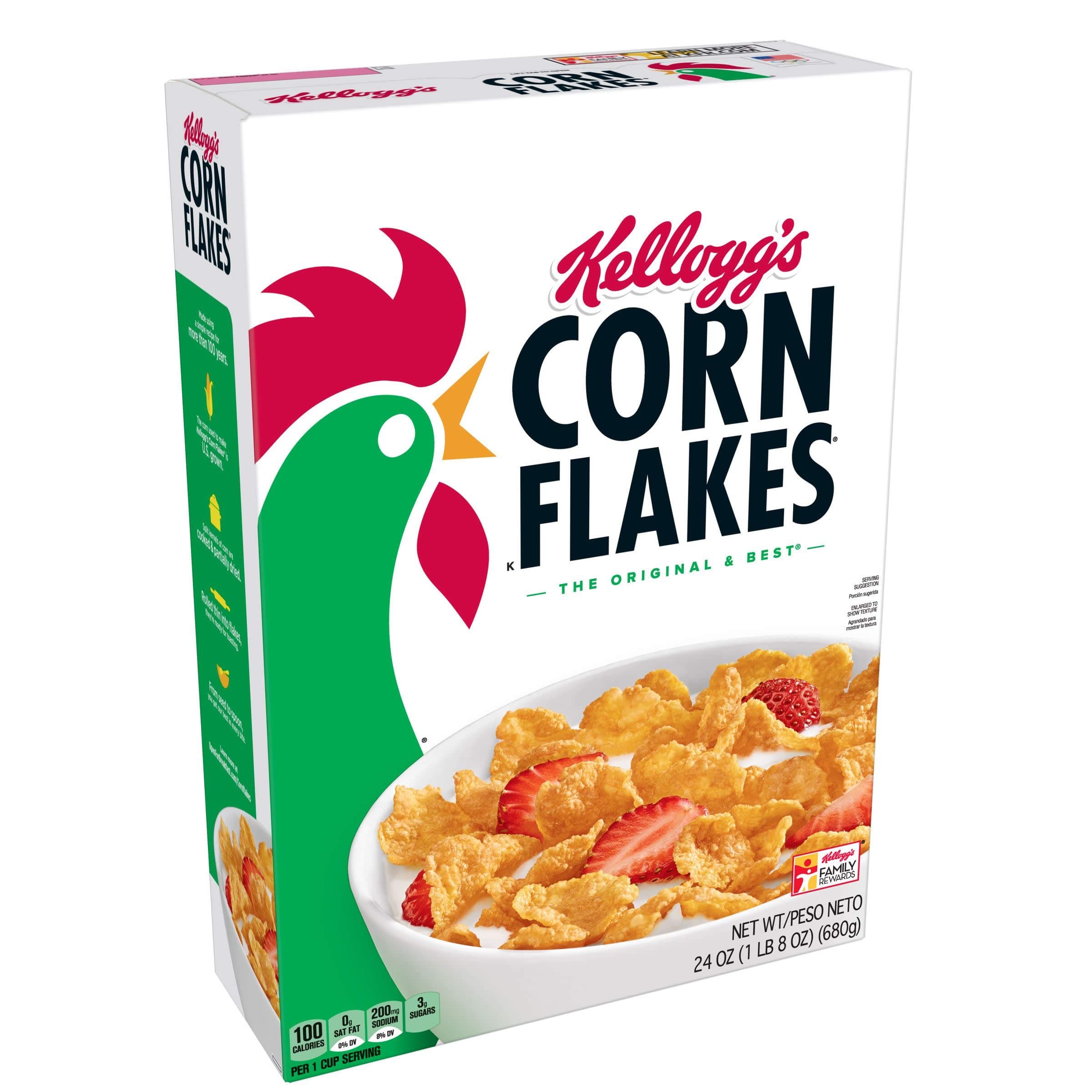 Kellogg’s Corn Flakes Cereal - The Original & Best Breakfast Cereal, Fat-Free, 24 oz Box