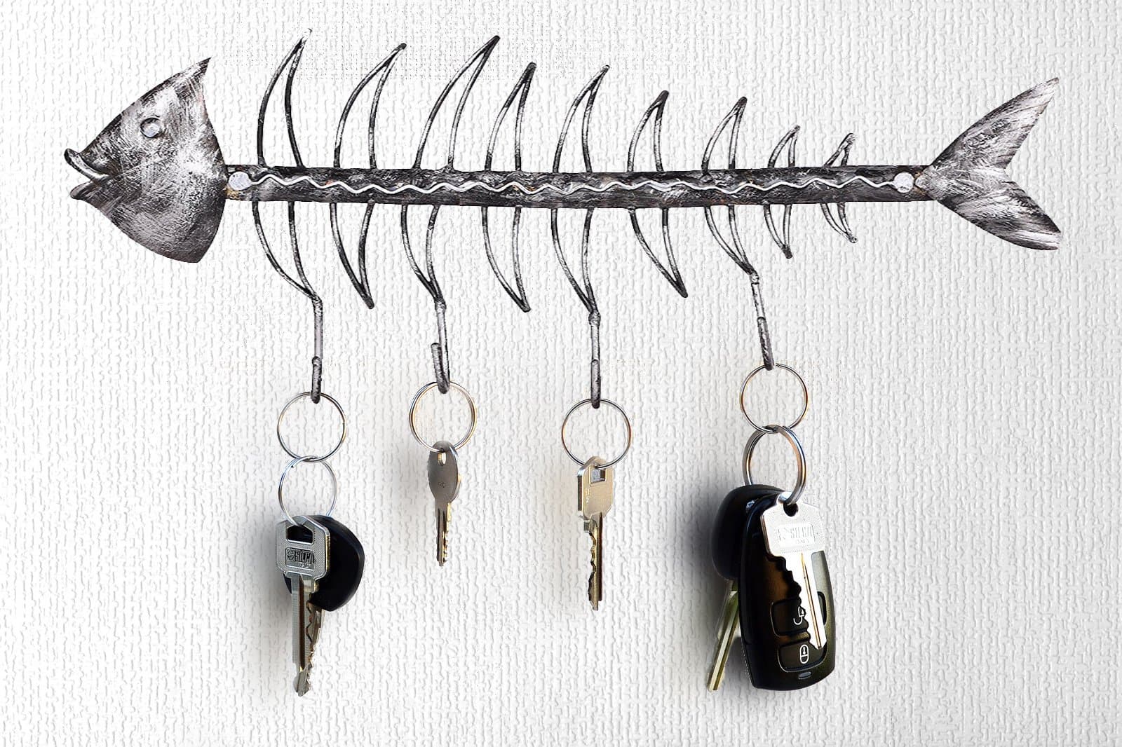 Unique Fish Skeleton Key Holder for Wall and Towel Hook | Fish Bones Towel Hanger and Hooks | 4 Hooks Key Holder for Wall