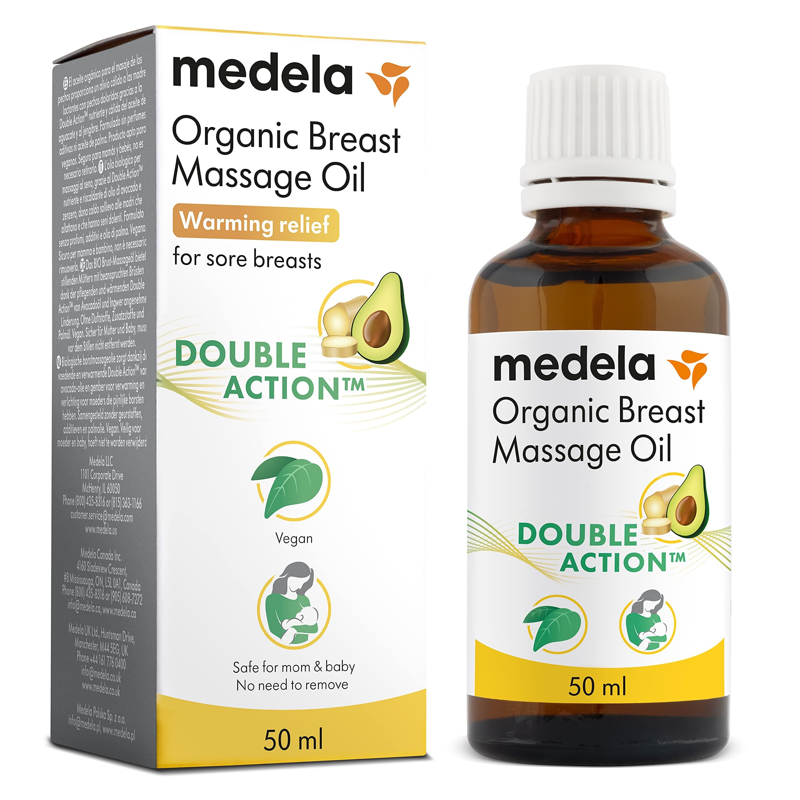 Medela Organic Breast Massage Oil for Breastfeeding Mothers | Relieve Breast Tenderness and Fullness | All-Natural Formula with Nourishing Ingredients I Made in Canada, 1.69 fl. oz.