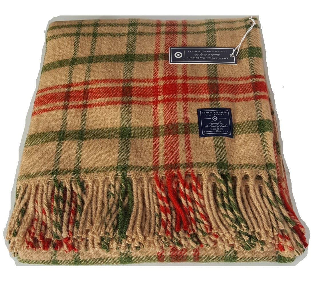 Woolen Mill Company Plaid Wool Throw - Green/Red Chestnut