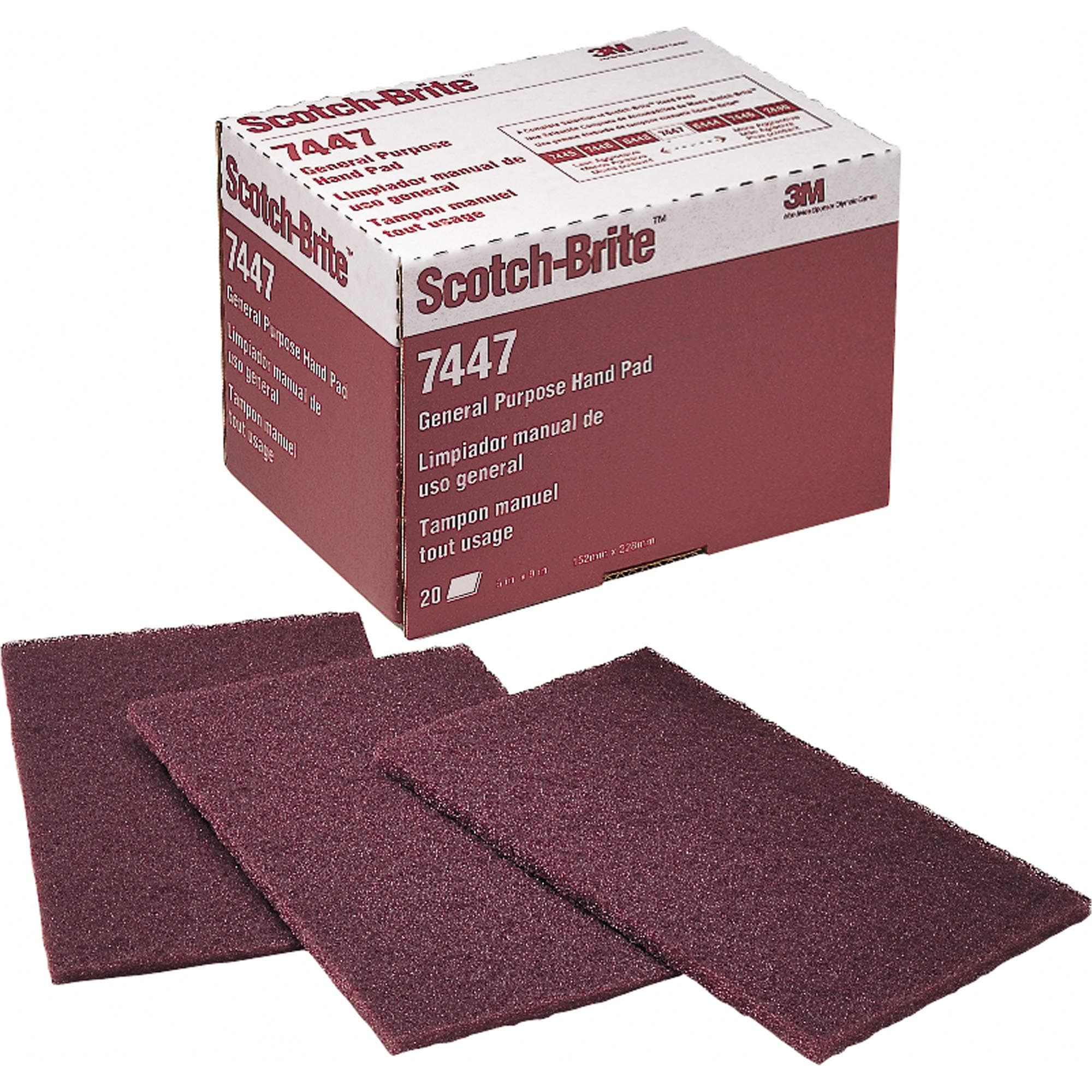 6" x 9" 3M 07447 Scotch-Brite Maroon General Purpose Hand Pads (1-Pack of 20 Pads)