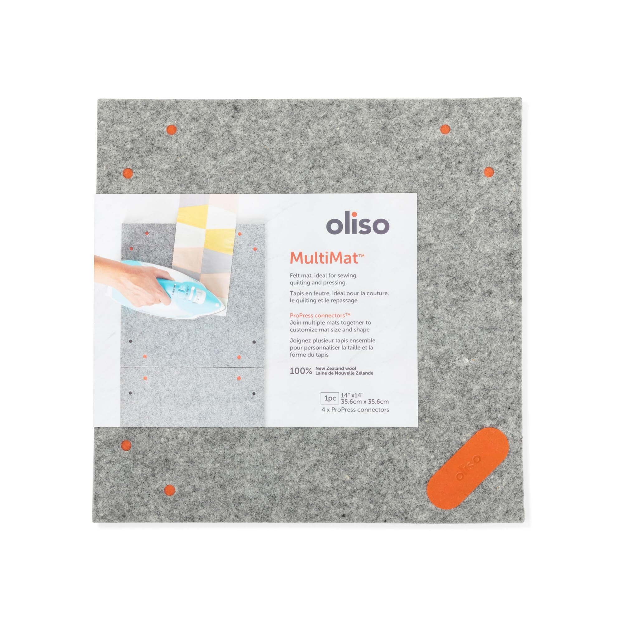oliso MultiMat Wool Pressing Pad – 100% New Zealand Wool, 14" x 14", ½" Thick – Ideal for Quilting, Sewing & Crafting (Single Pack)