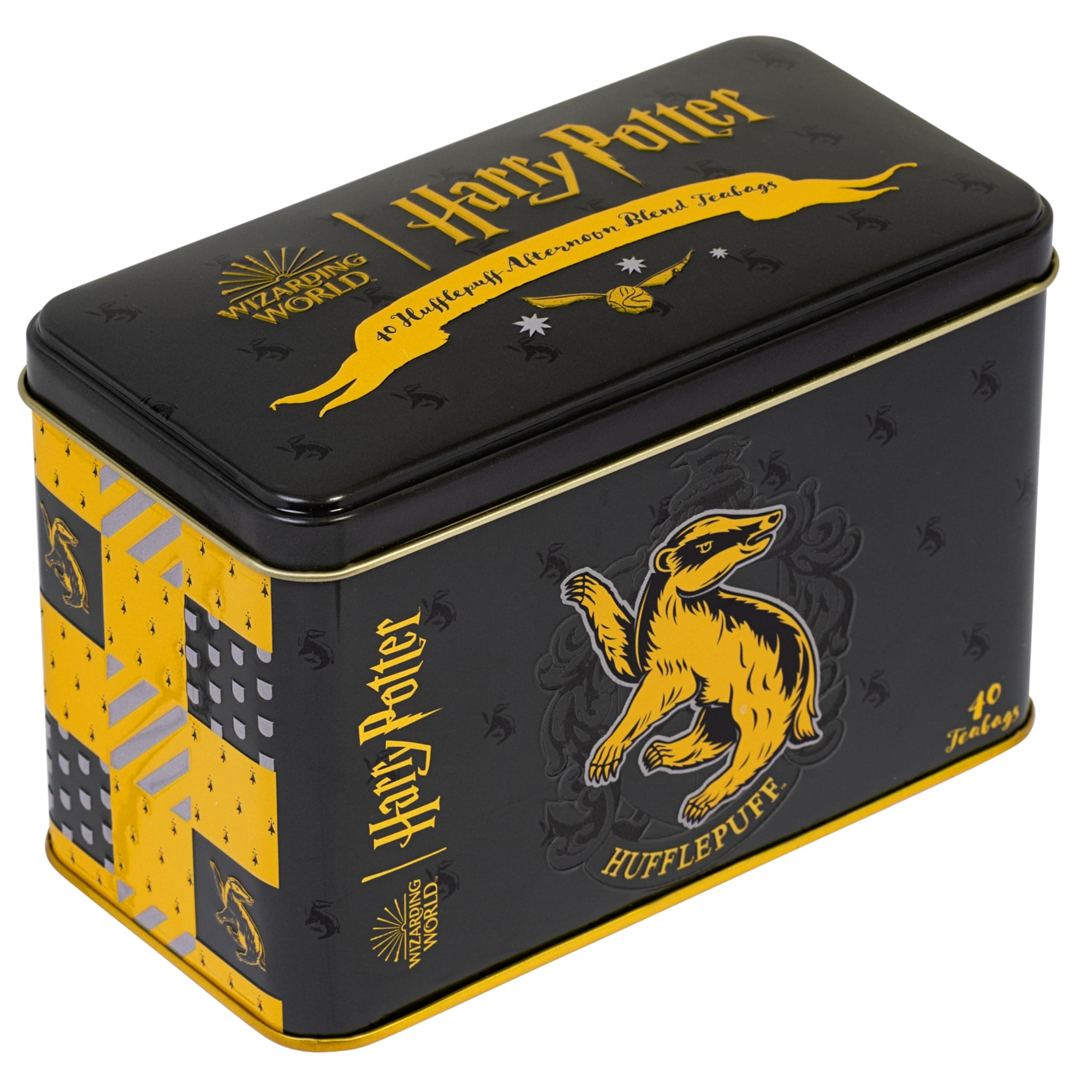 New English Teas Harry Potter Hufflepuff Crest Tea Caddy with 40 English Afternoon Teabags