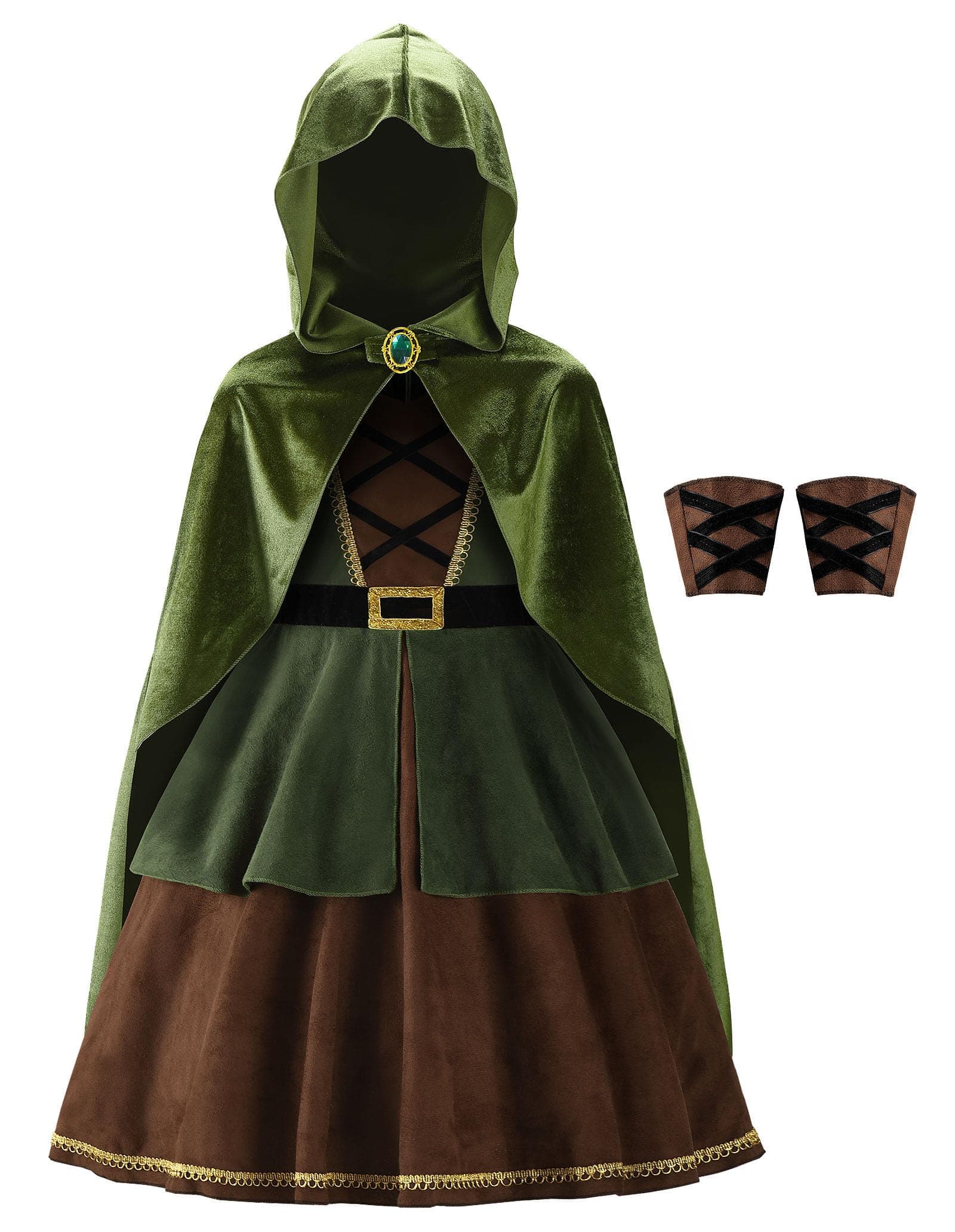 Archer Costume Girls Huntress Costume for Girls with Cape,Green