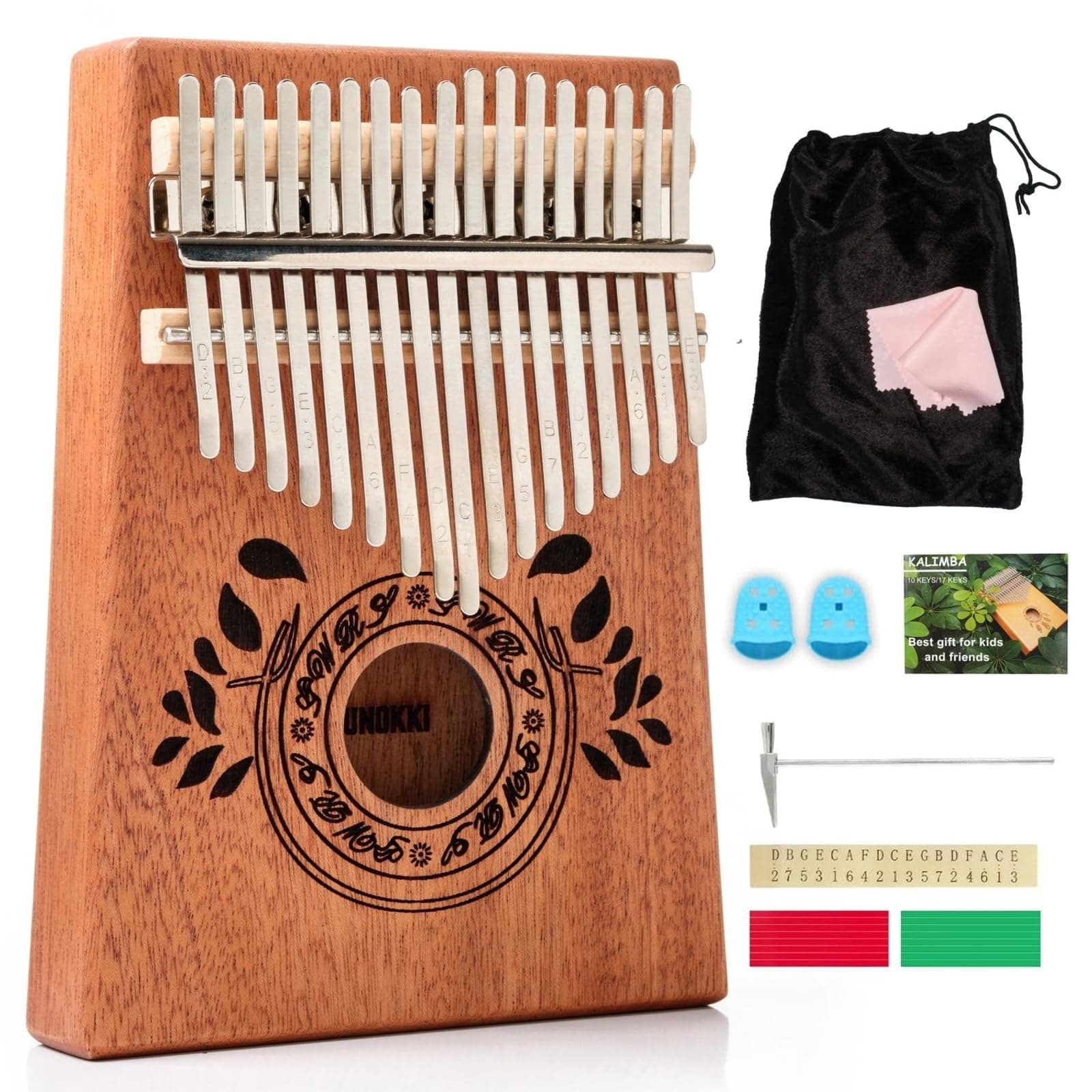 UNOKKI Kalimba 17 Keys Thumb Piano with Study Instruction and Tune Hammer, Portable Mbira Sanza African Wood Finger Piano for Kids Adult Beginners.
