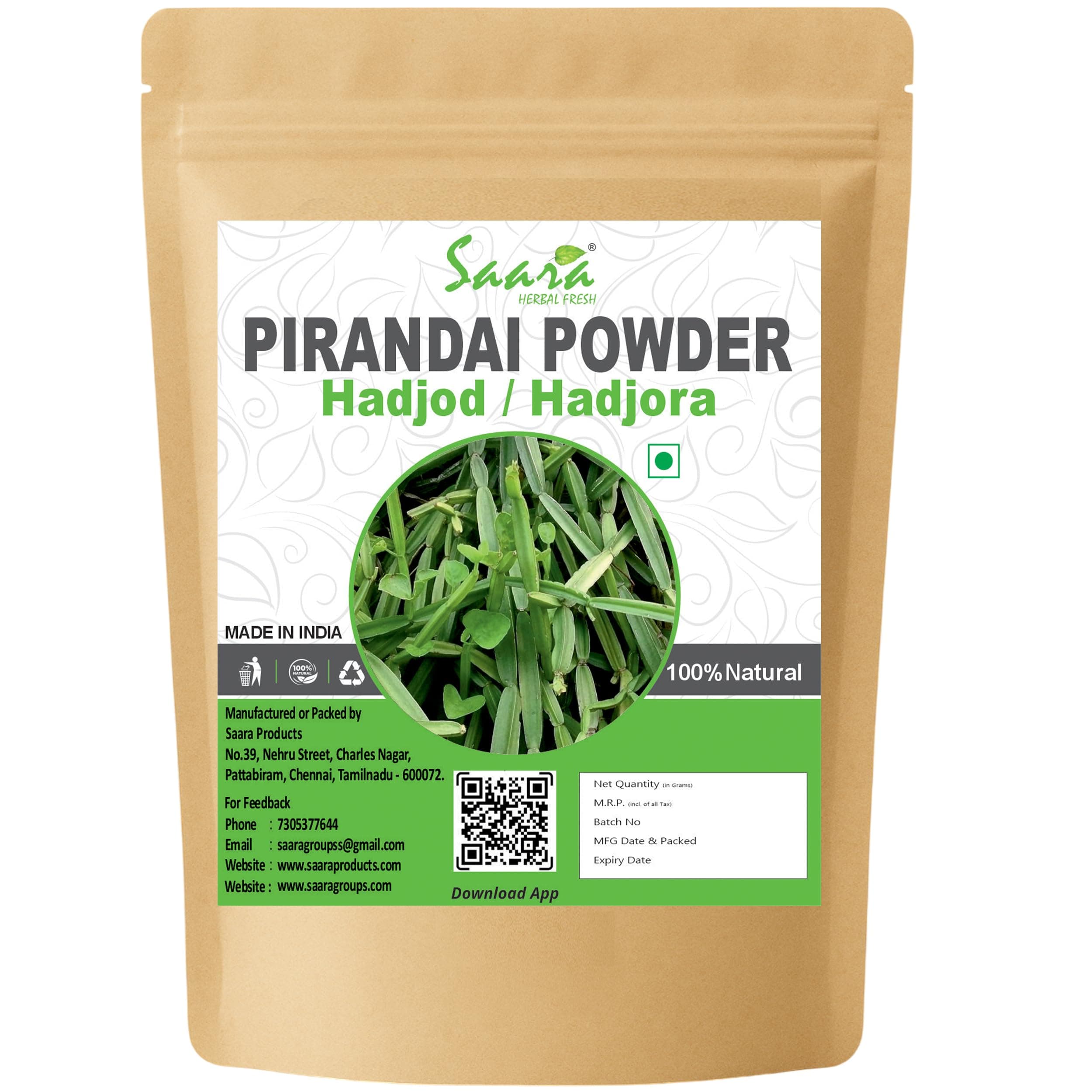 Pirandai Powder, 100g, Nalleru, Cissus Quadranglaris, Hadjod, Veldt Grape Powder, (pack of 1x 100g)