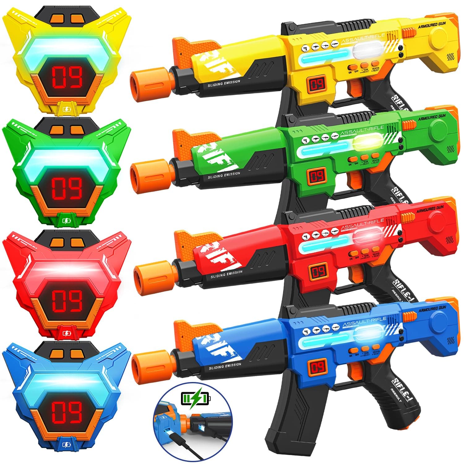 Rechargeable Laser Tag Guns Set of 4 with LED Digital Multi-Functional Vests Birthday Gifts Toys for Kids Boys Girls 8 9 10 11 12+ Years Old Christmas