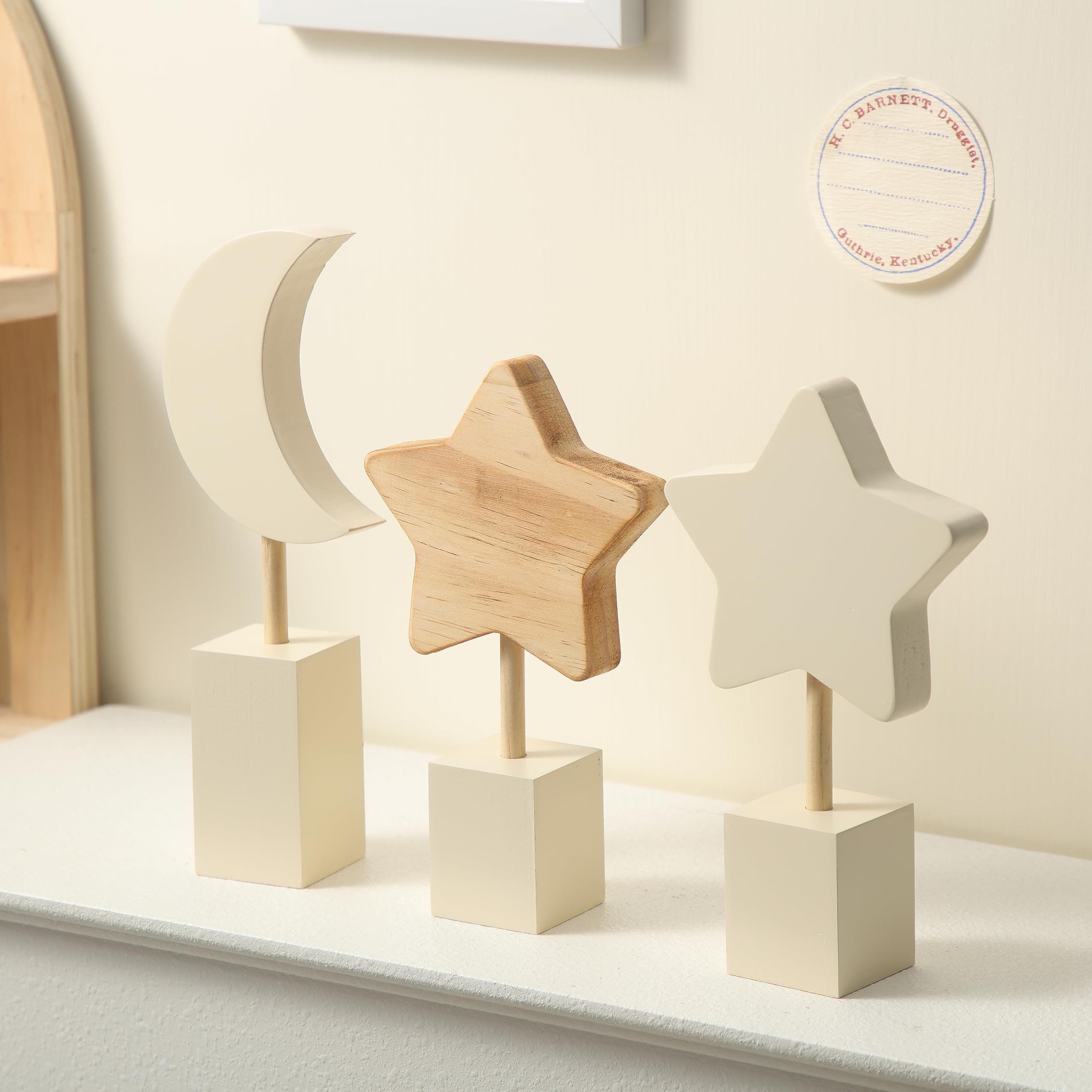 Barydat 3 Pcs Wooden Nursery Shelf Decor Boho Moon and Star Nursery Decor Set Cute Bohemian Children Baby Kids Decor for Nursery Bedroom Kindergarten Classroom Playroom Boys Girls