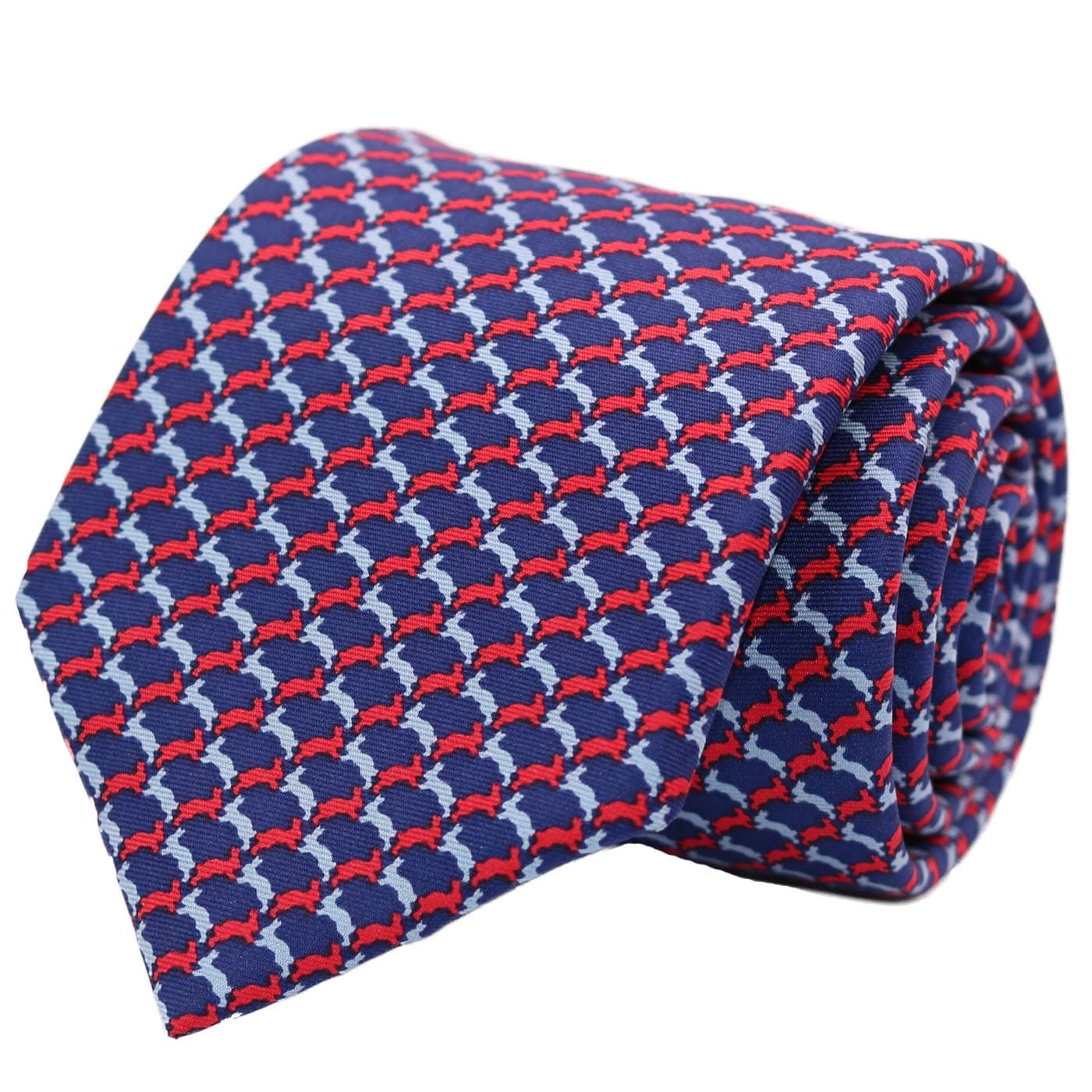 シルク100%ネクタイ メンズ ハンドメイドネクタイ アニマルプリント柄 ギフトボックス付き, バニー-ネイビーにシーブルー&レッド, Regular Length - 59"