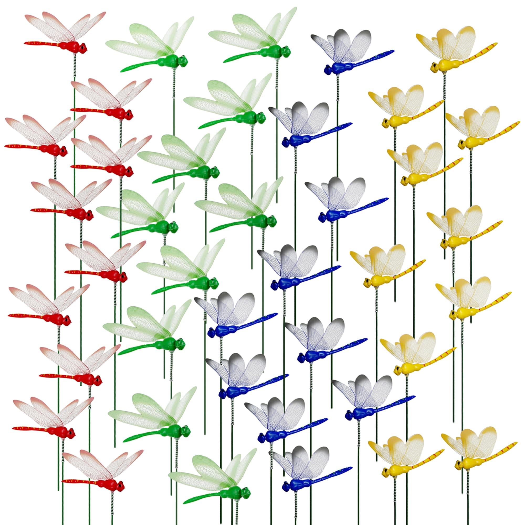 Allazone 40 PCS Dragonflies Garden Ornaments, 3D Dragonfly Garden Decor, Artificial Dragonfly Stakes Patio Decoration Dragonfly Stakes with Sticks