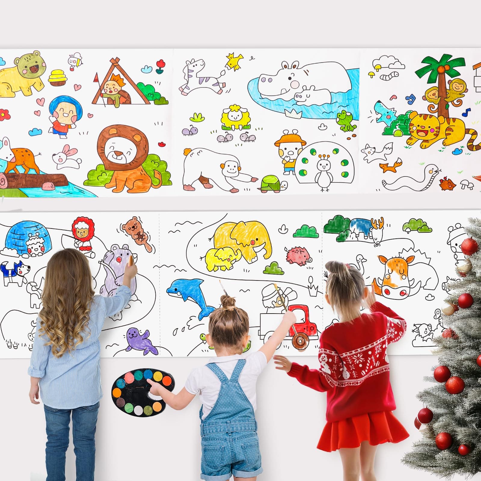 Jar Melo Animal Coloring Roll for Kids -Sticky No Mess Coloring Poster for Toddlers, 118×15.74 Inches Large Coloring Tablecloth, Drawing Paper for Kids' Easel Ideal Gifts for Home Birthday Party