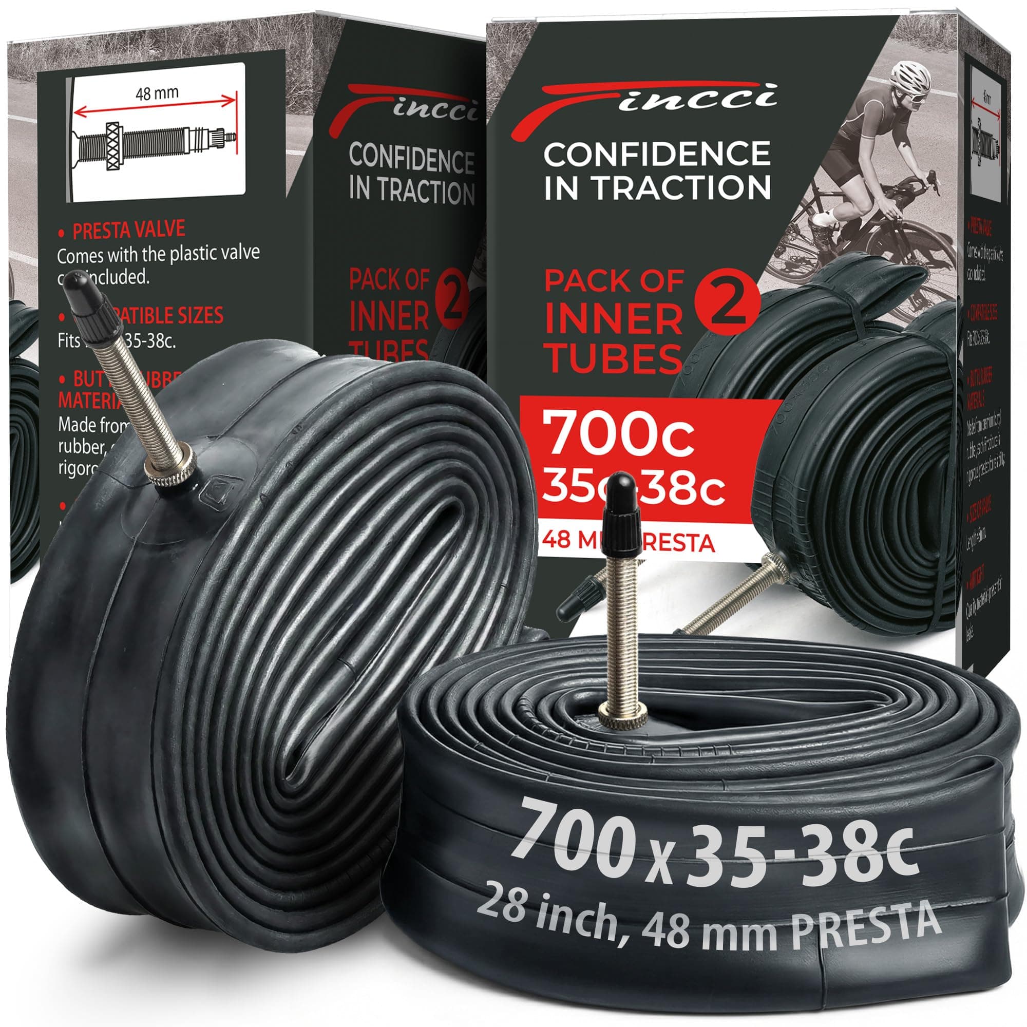 Fincci Pack Inner Tubes 700c x 35c x 38c with 48mm Presta Valve - 700c Bike Tube for Gravel, Urban, Road, Touring, Hybrid, Bicycles, E Bikes - 28 inch Bike Tubes Butyl Rubber for Wheels 622