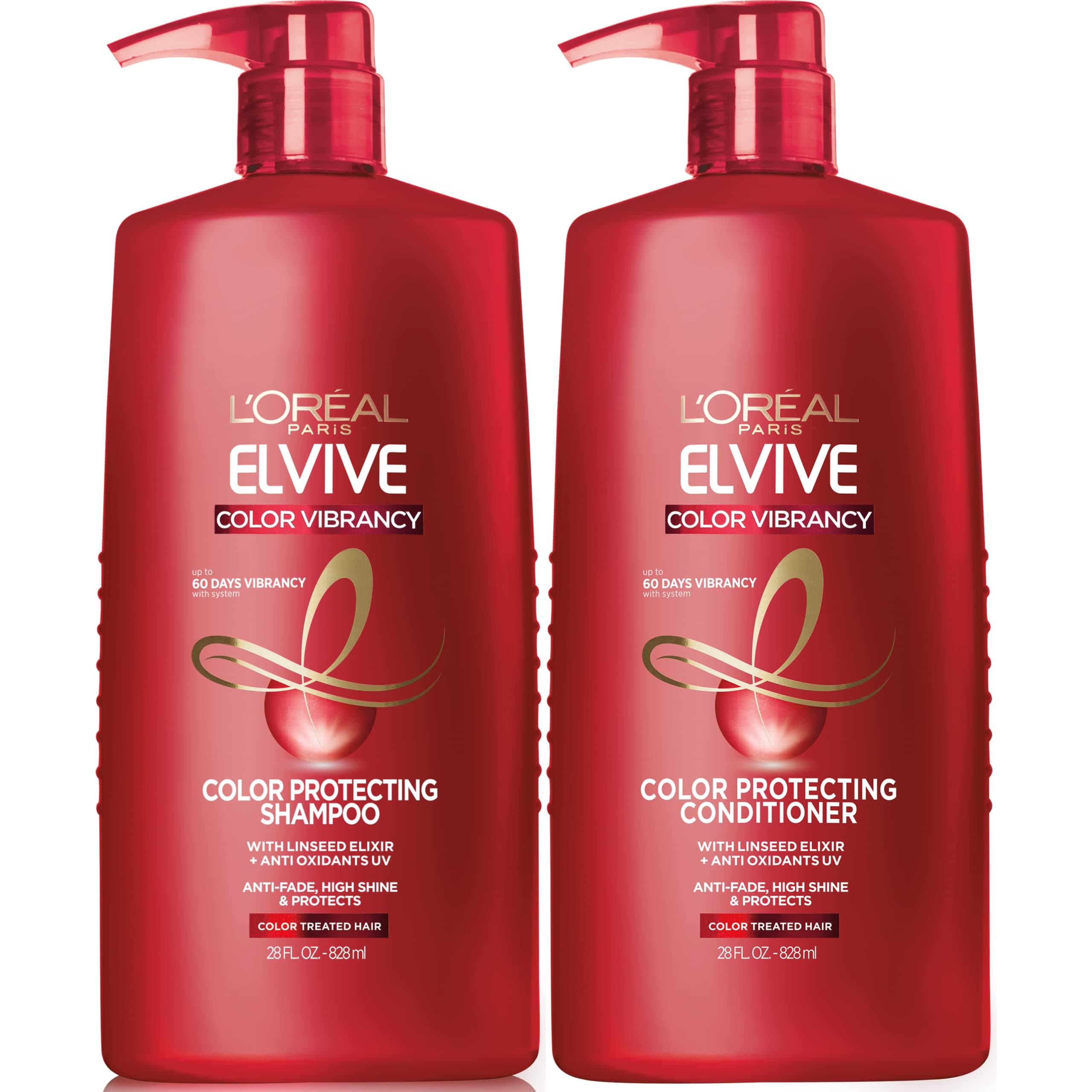 Elvive Color Vibrancy Protecting Shampoo and Conditioner Set for Color Treated Hair, 28 Fl Oz (Set of 2)