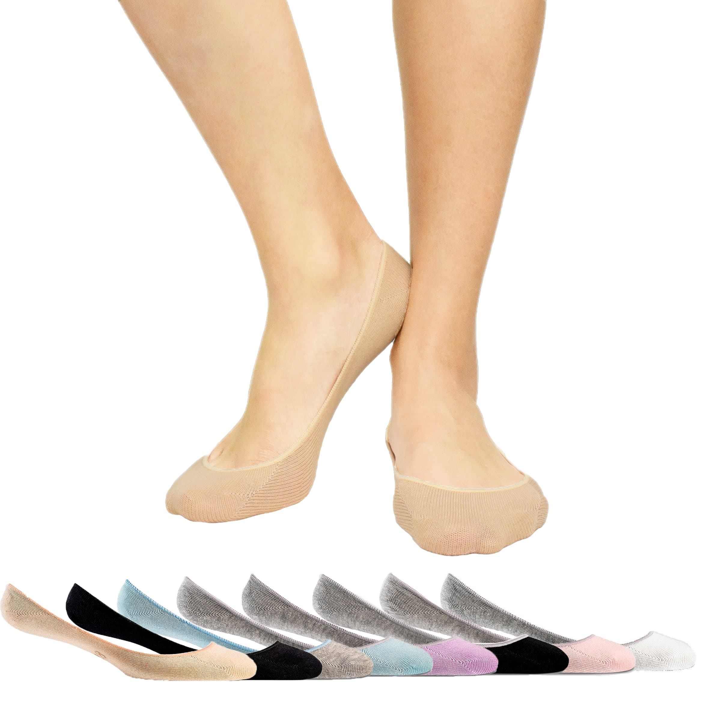 Women’s No Show Loafer Socks, Boat Shoe Liners with Non Slip Grip