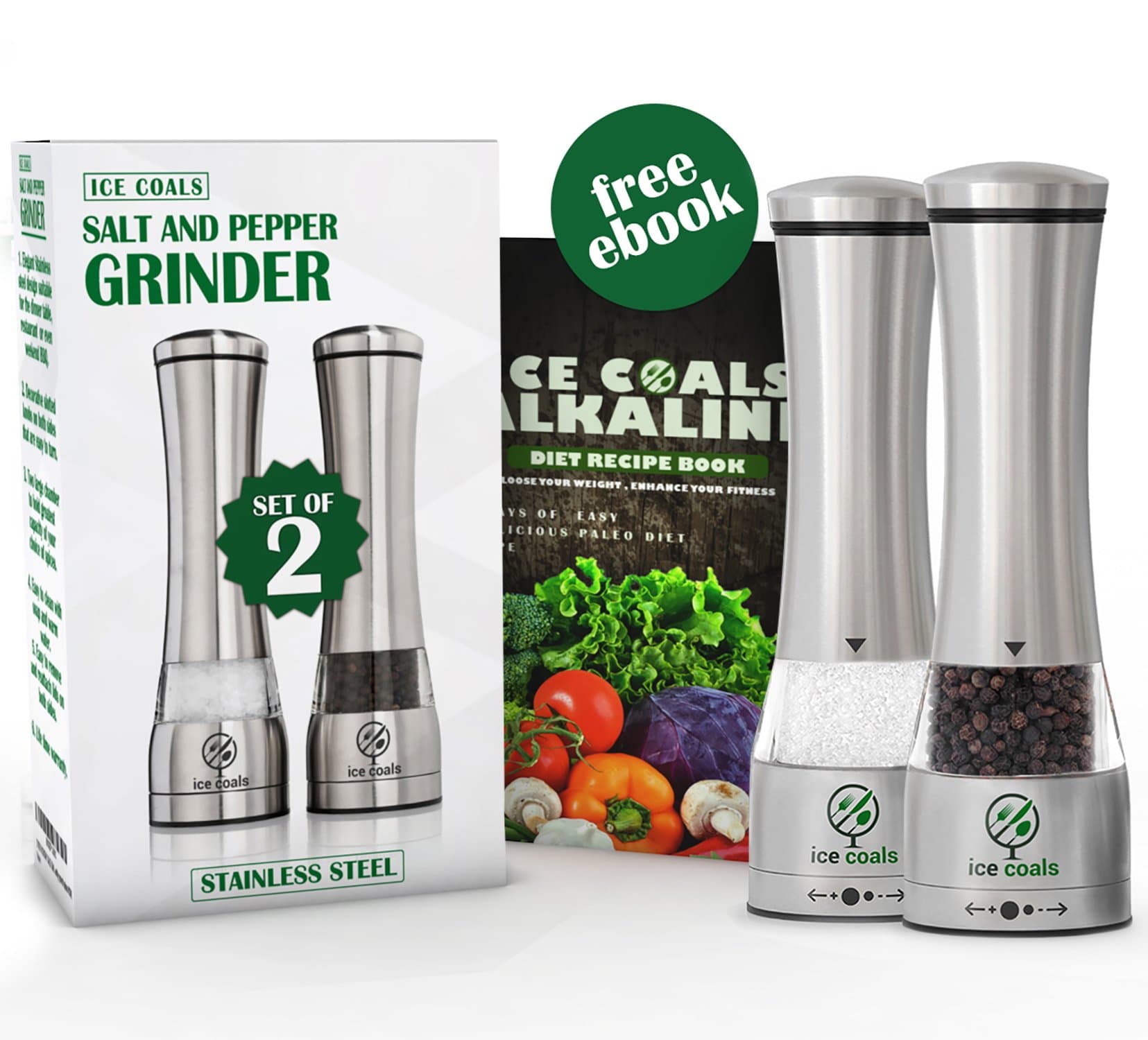 Salt and Pepper Grinder Set - Manual Pepper grinder and Salt Grinder | Pack of 2 Mills | Premium Stainless Steel | Adjustable Coarseness | Gift Box