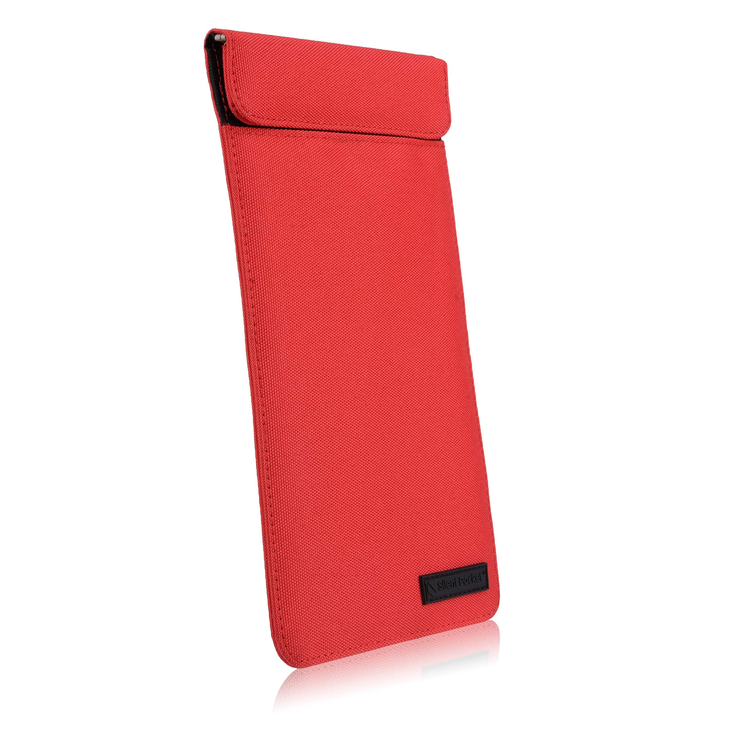 SLNT Faraday Bag Smartphone Sleeve with Silent Pocket - Leather or Weatherproof Nylon - Signal Blocking Device Shielding for iPhone, Galaxy, Most Phones - Privacy, Anti-Hacking (Red Nylon, Medium)