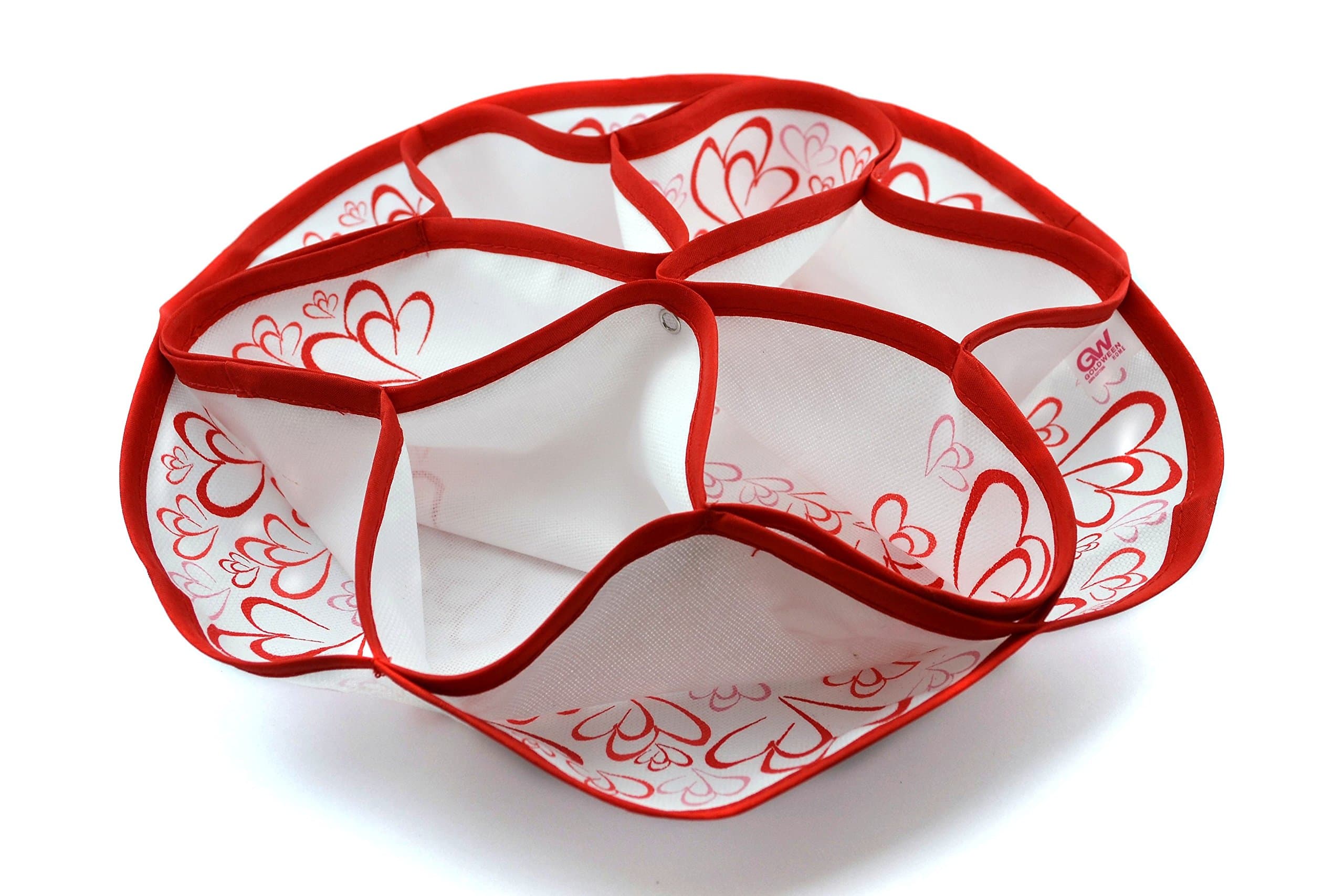 Goldween Bread Basket | Dinner Roll Basket | Muffin Basket | Decorative Handcrafted 100% Cotton (White/Red Hearts)