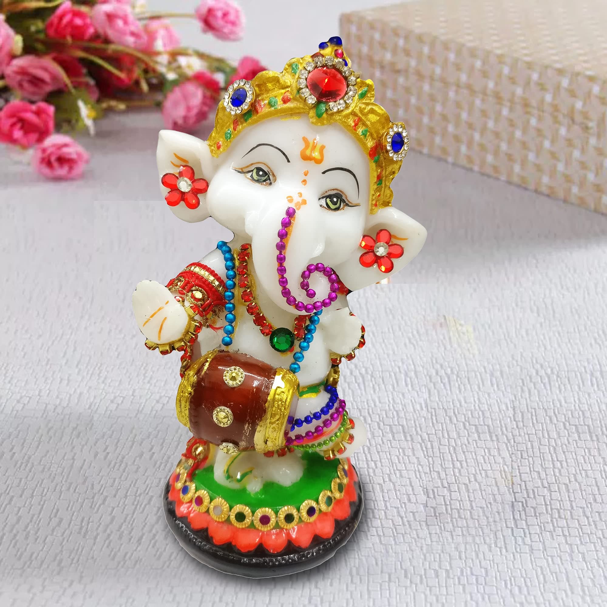 Resin Lord Ganesha Idol Ganesh Murti Statue Home Decor Ganeshji for Gift Showpiece (8.5 x 6 x 13) cm, Multicolour, 1 Piece