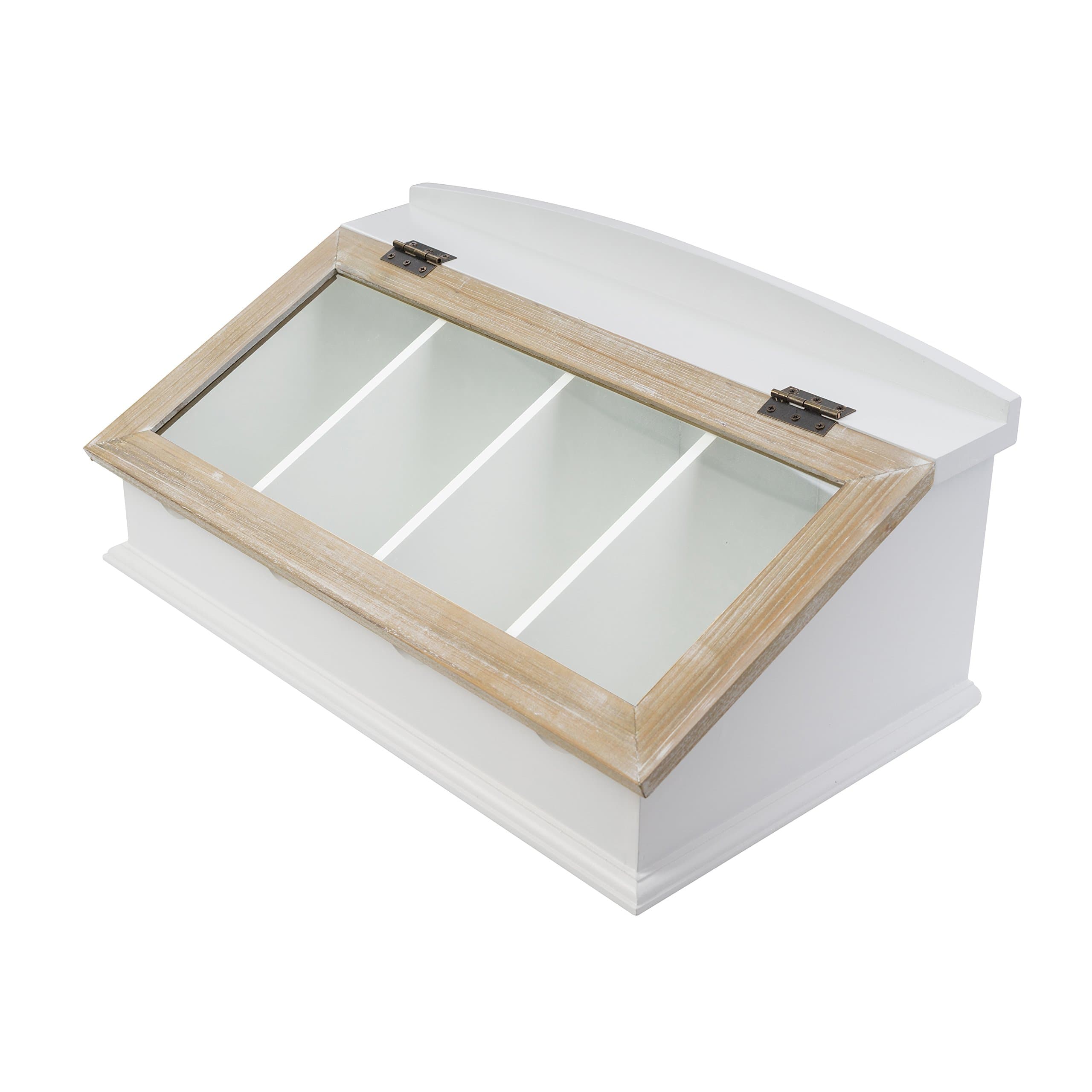 elbmoebel Cutlery coffee capsule box tray storage white and brown wooden made with glass lid in shabby chic antique (Brown, H21 x W46 x D27 cm)