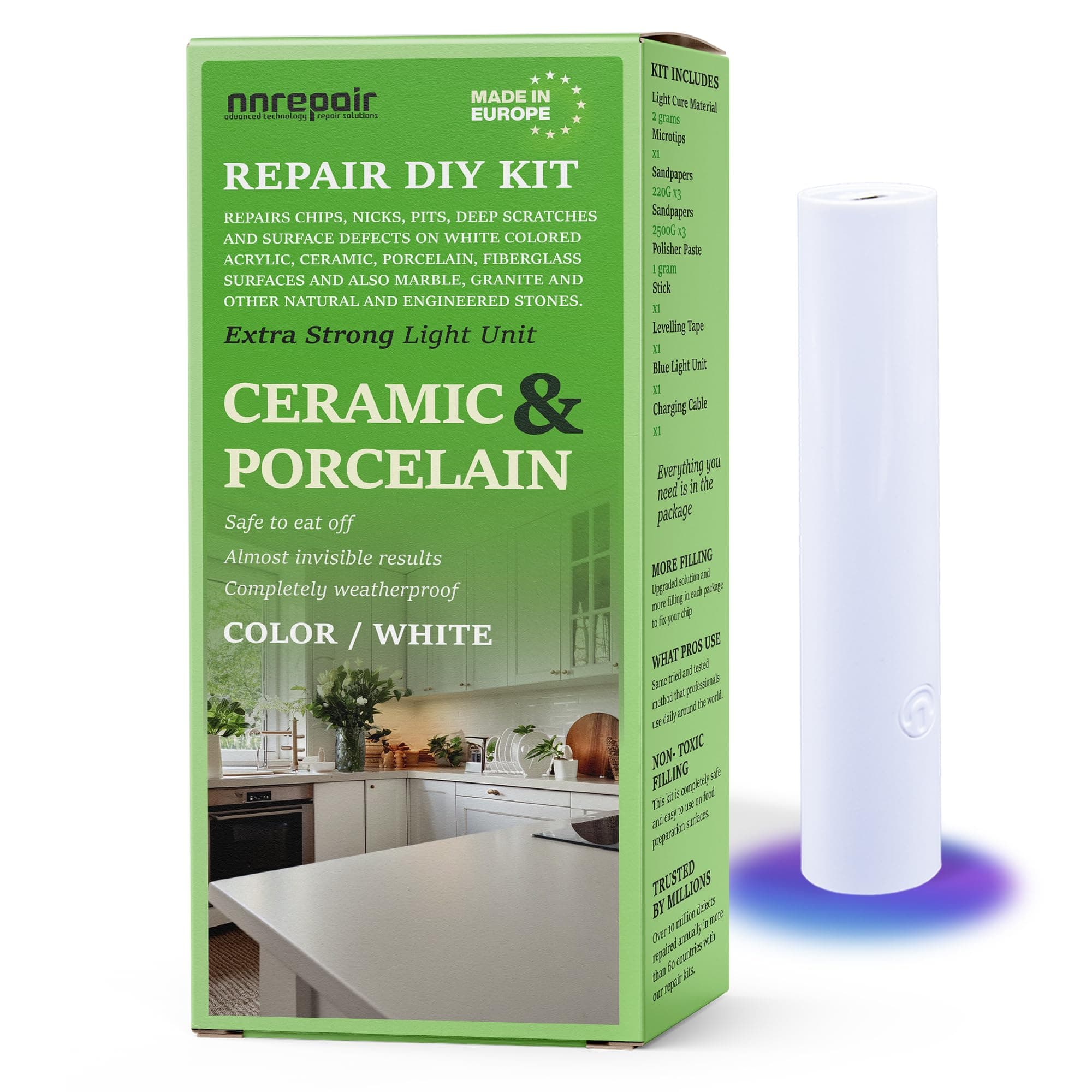 Granite Repair Kit (White/Clear) I Suitable for Most Repairs I Also for Tile, Countertop, Porcelain, Fiberglass & Ceramic Surfaces I Fix Broken Chips & Cracks in Minutes
