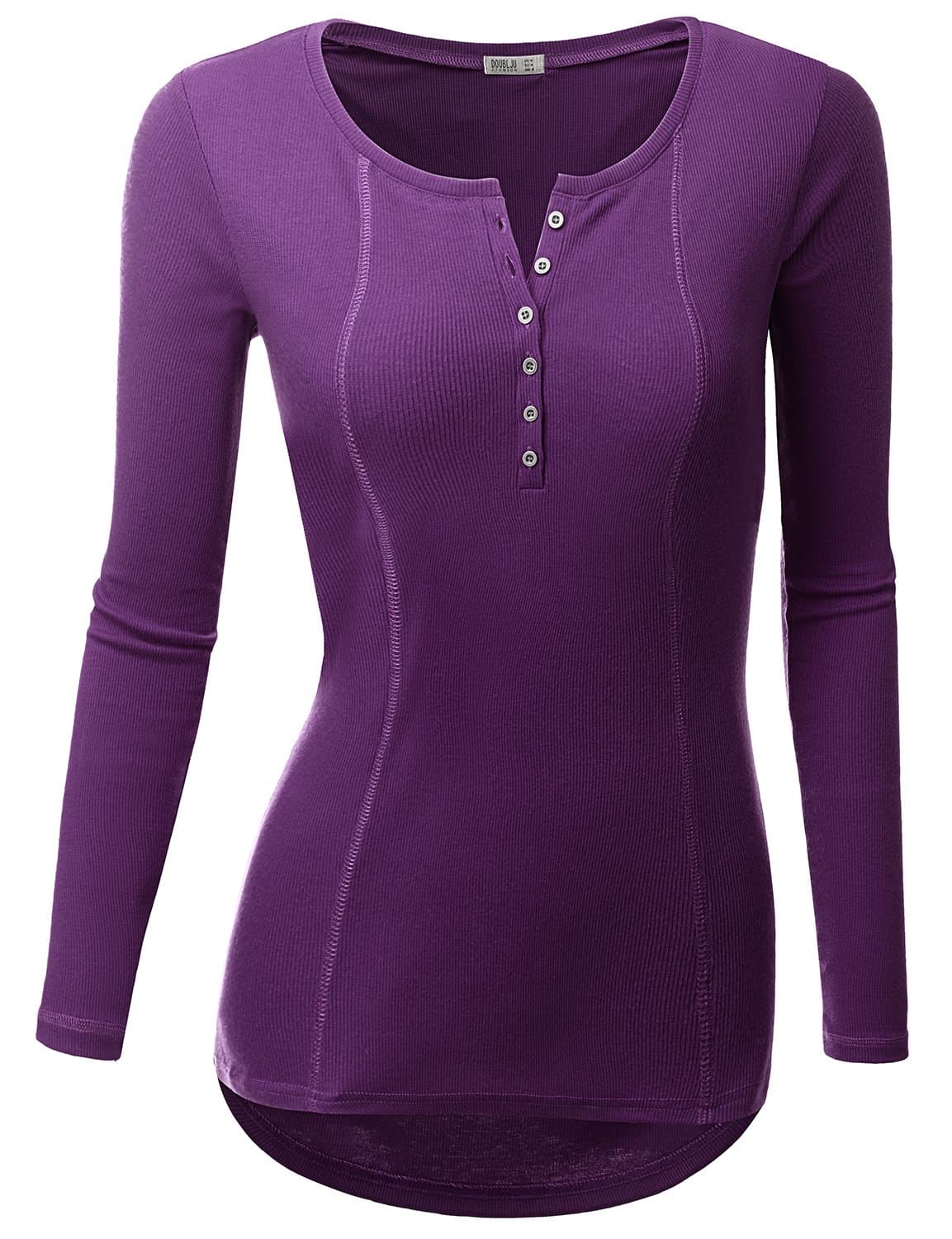 Doublju Basic Thermal Henely T-Shirts for Women with Plus Size Violet 3XL