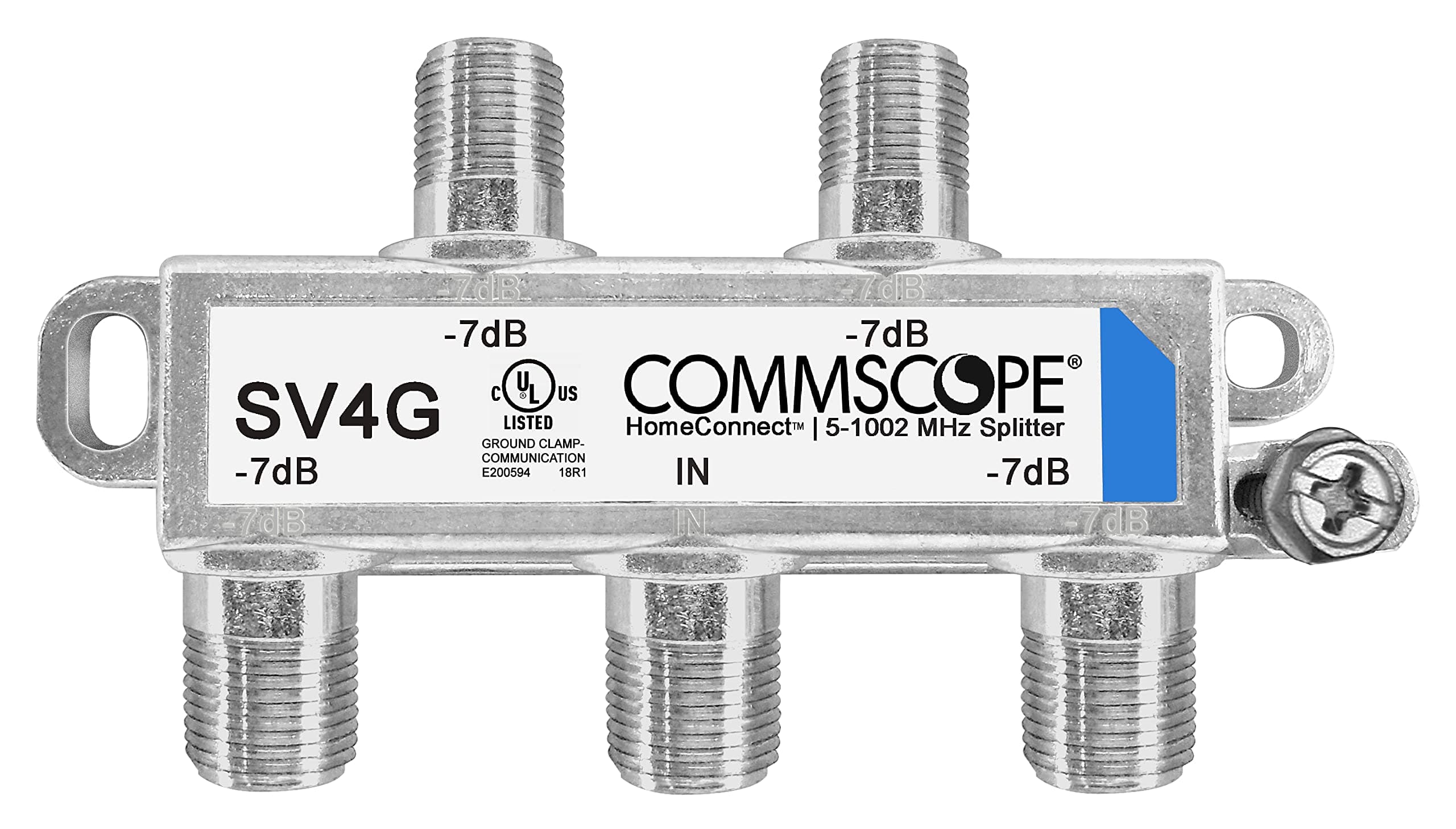 SV-4G HomeConnect 4-Way Coaxial Cable Splitter 5-1002 MHz CATV 120 dB 75 ohm IndoorOutdoor, Silver