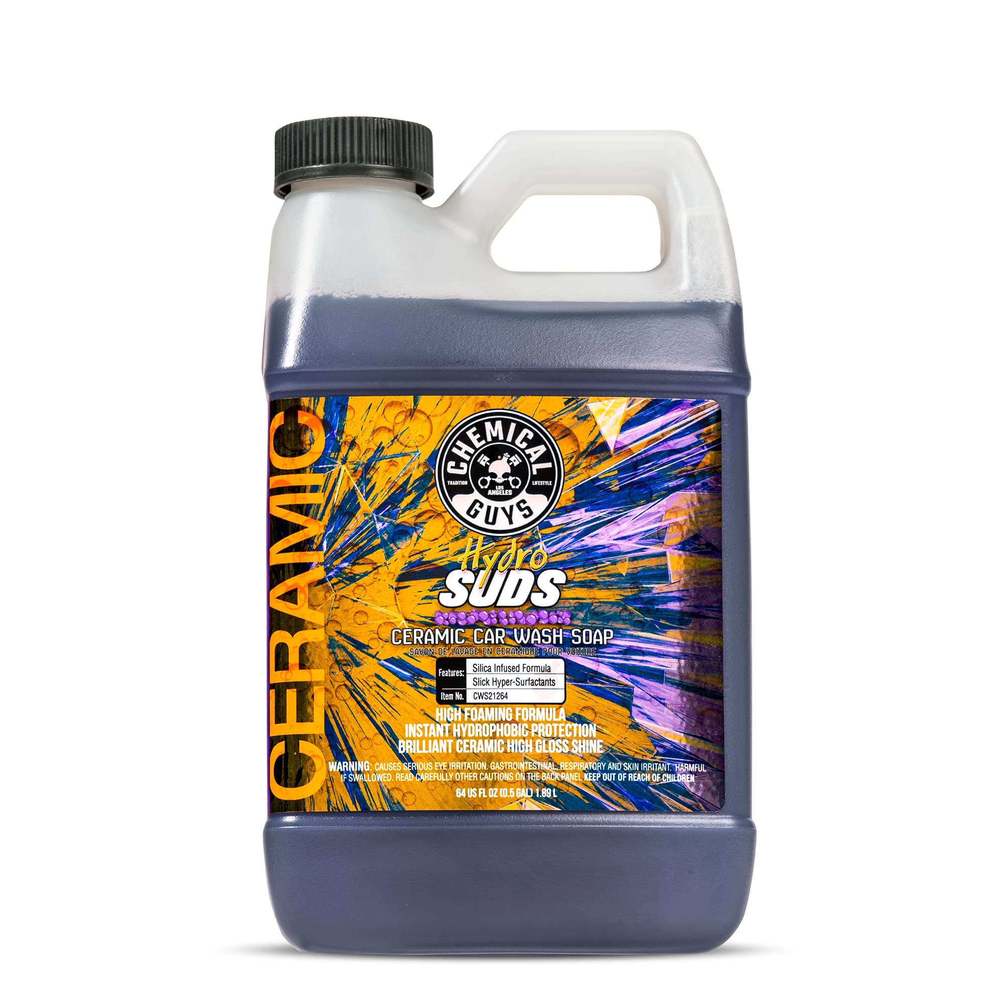 Chemical Guys CWS21264 HydroSuds Ceramic SiO2 Shine High Foaming Car Wash Soap (Works with Foam Cannons Foam Guns or Bucket Washes) For Cars, Trucks, Motorcycles, RVs & More, 64 fl oz, Berry Scent