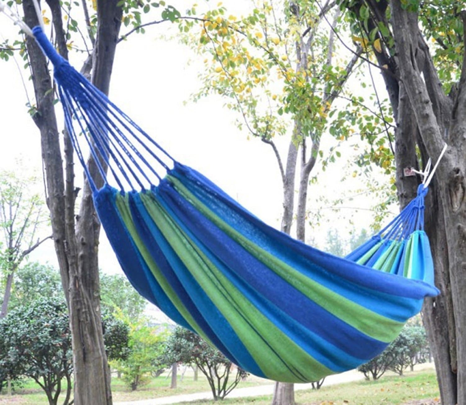 LANDUSA Travel Beach Hammock Outdoor Camp Portable Canvas Hang Sleeping Bed-Blue