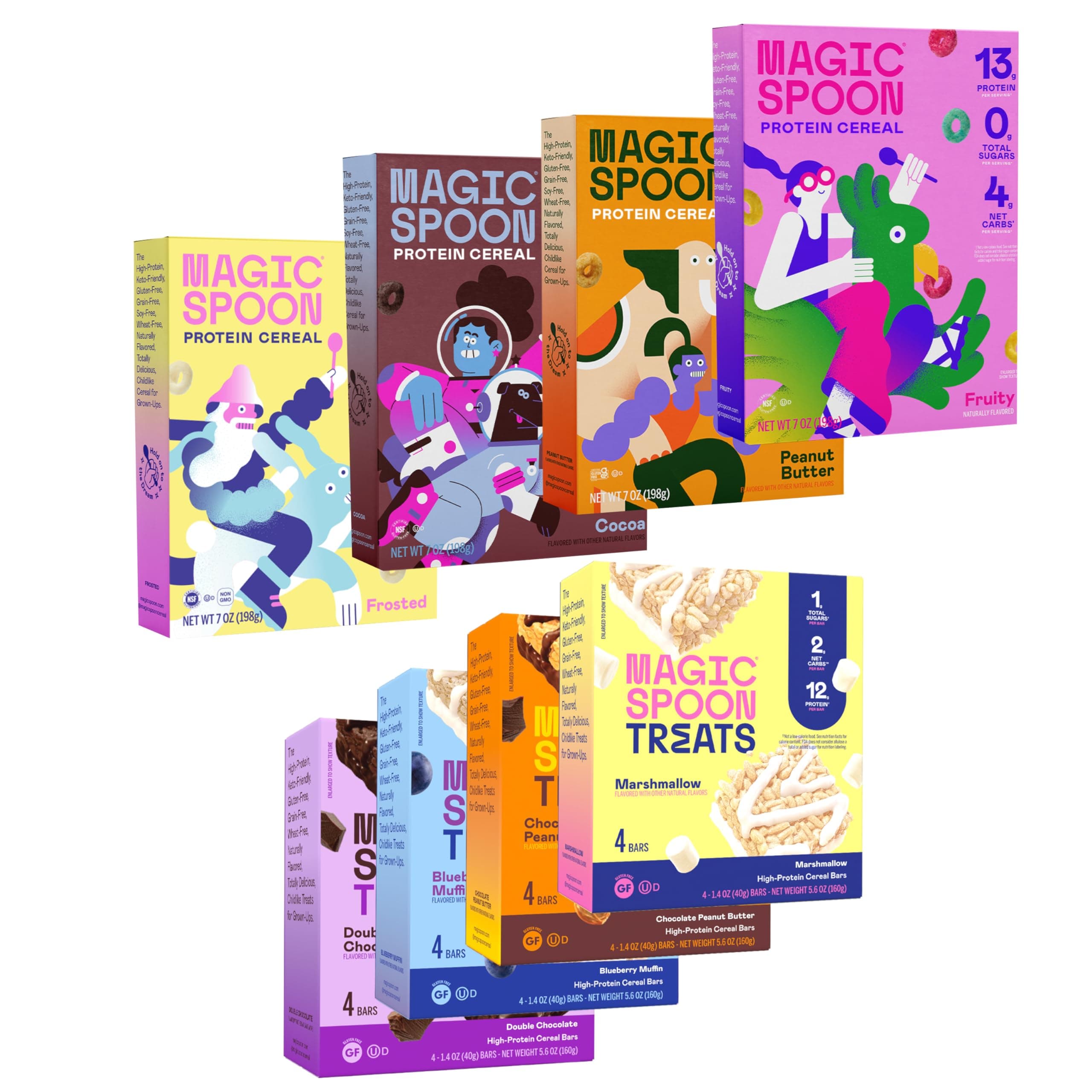 Cereal, Variety 4-Pack of Cereal & Variety 4-Pack of High Protein Cereal Bars, Keto & Gluten and Grain Free Lifestyles