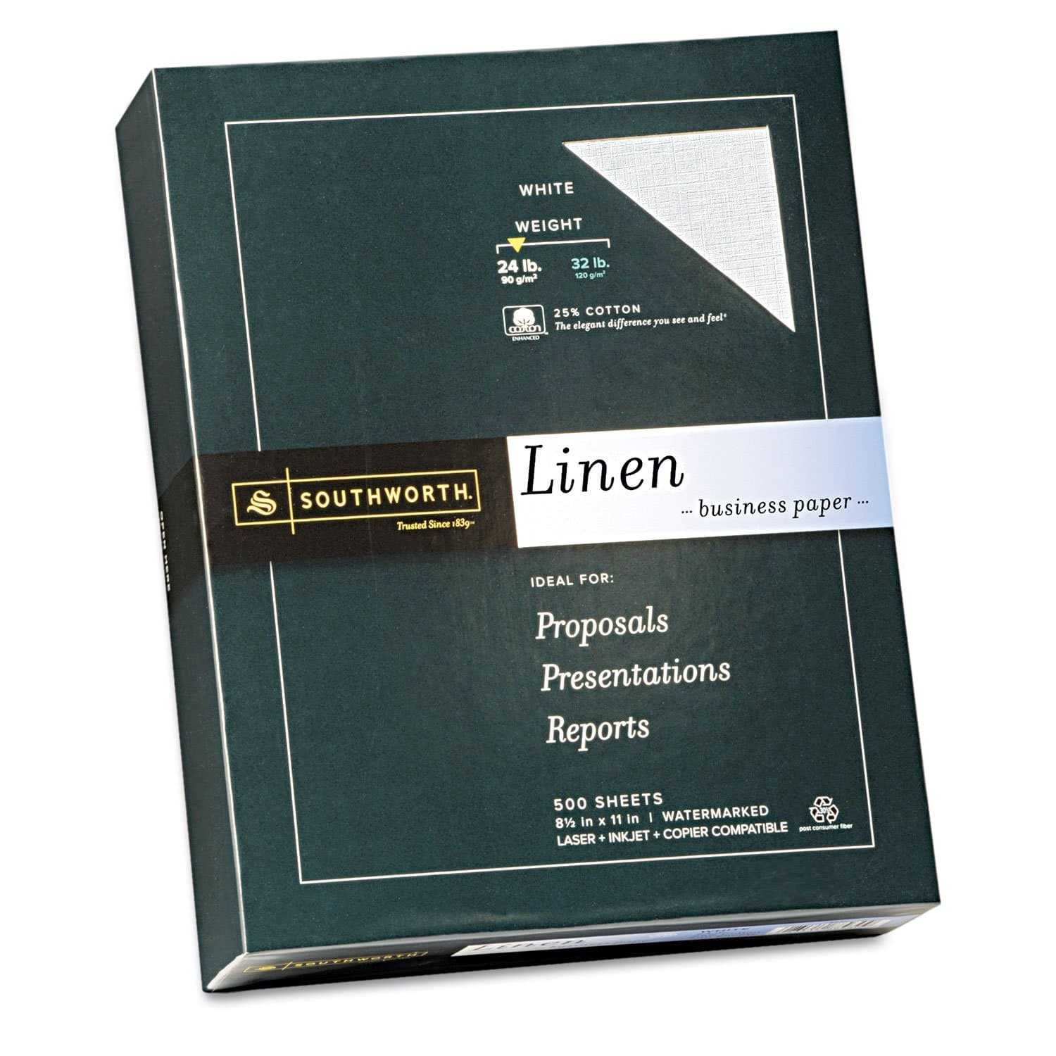 Southworth Fine Linen Paper, 25% Cotton, 24 lb, White, 500 Sheets (554C)