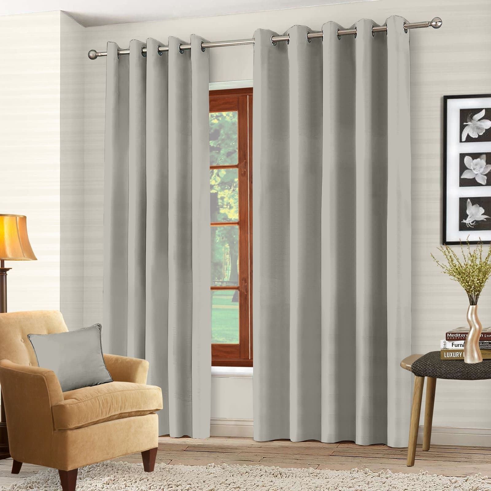 Luxury Pair Thermal Blackout Curtains Ring Top Eyelet Fully Lined insulated Super Soft Solar Blackout 229x 229cm - Silver