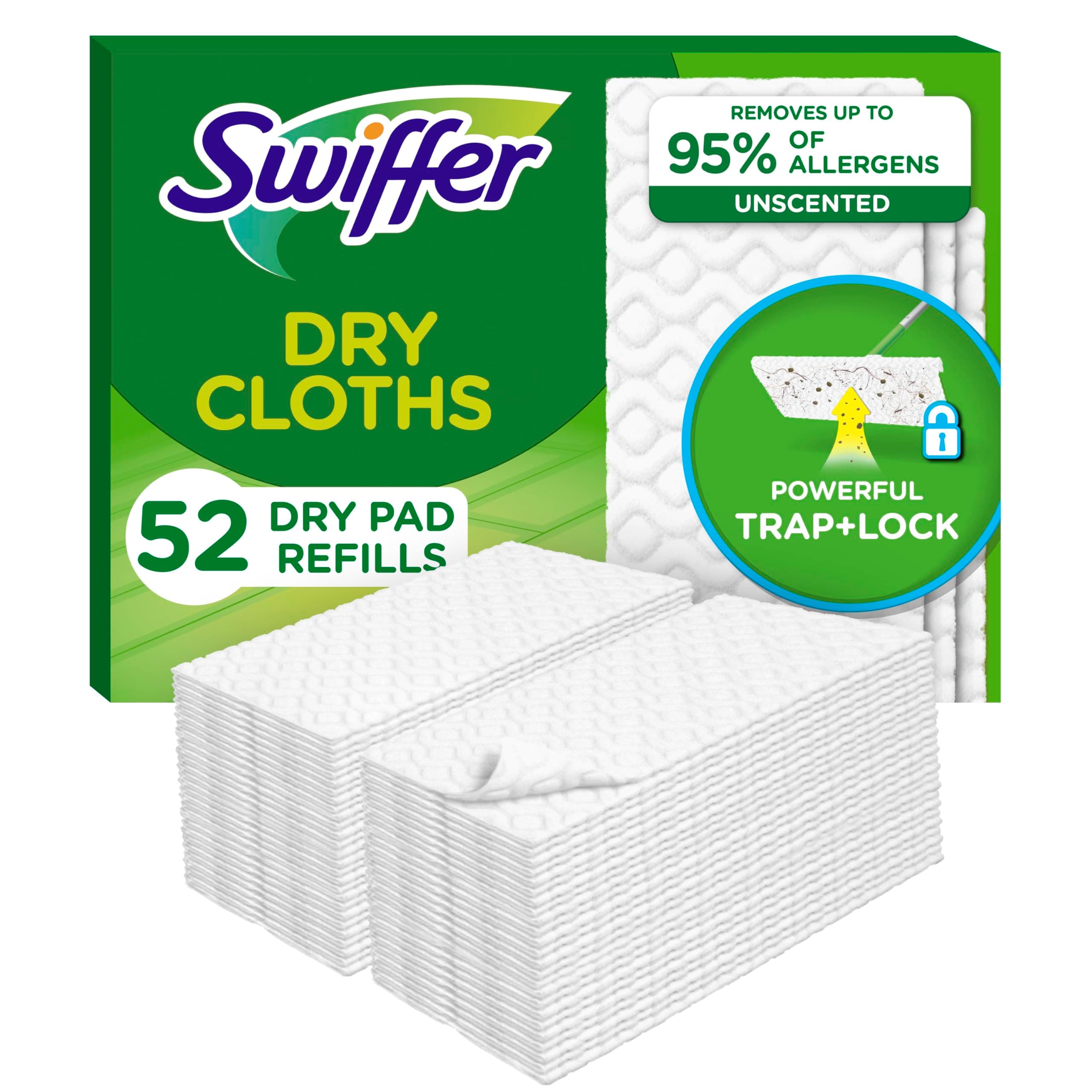 Swiffer Sweep + Mop, Dry Pads Refill, Floor Cleaner for Dirt, Dust, Hair, Cleaning Cloths for Mopping Home, Bathroom, Kitchen, Dust Mop, Floor Duster, Unscented, 52ct