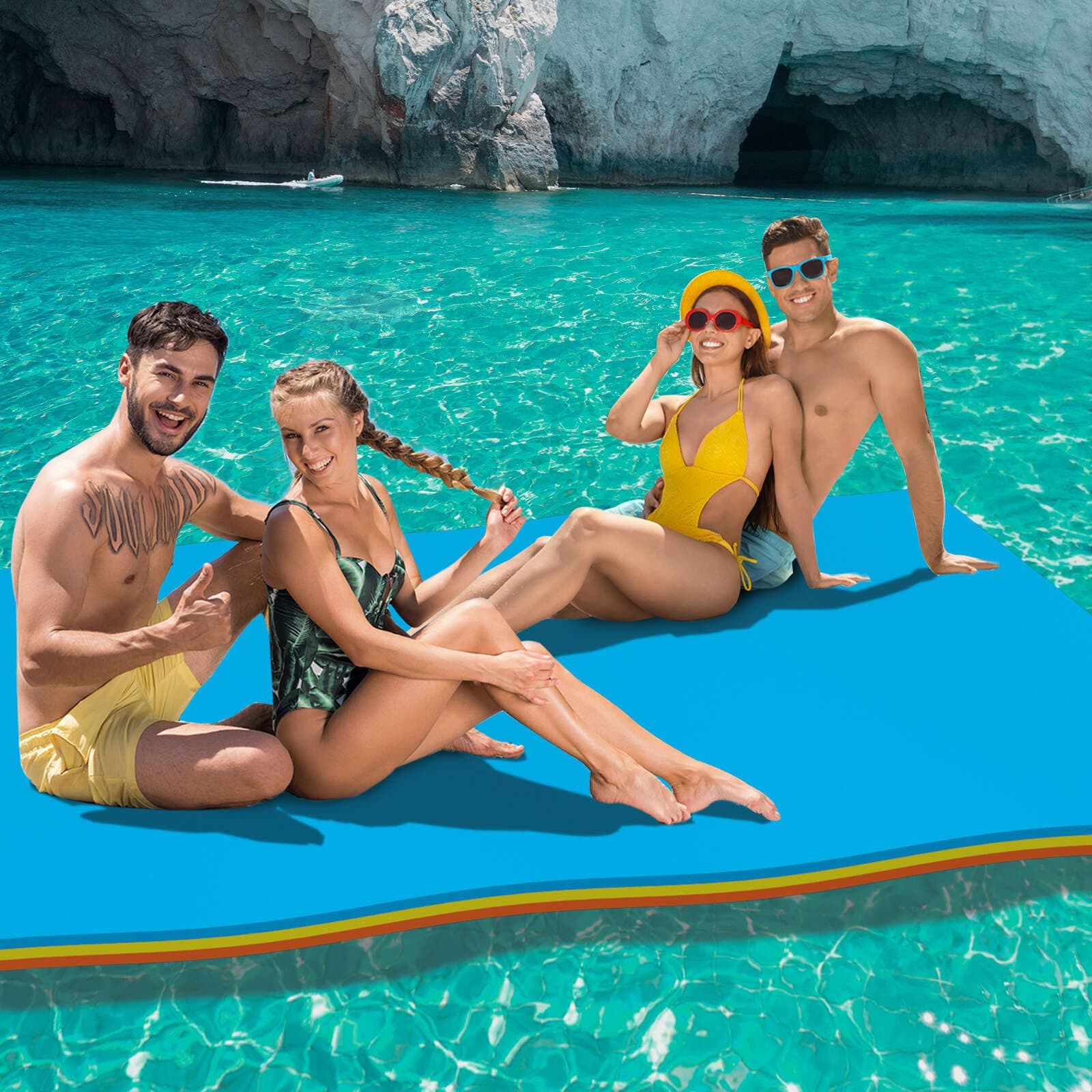 6'/9'/12' Floating Water Mat, Foam Water Floating Pad, Tear-Resistant XPE Foam, Lily Pad for Water Recreation Pool, Beach, Ocean, Lake, Suitable for Multiple Users (6 * 4' Blue/Orange)