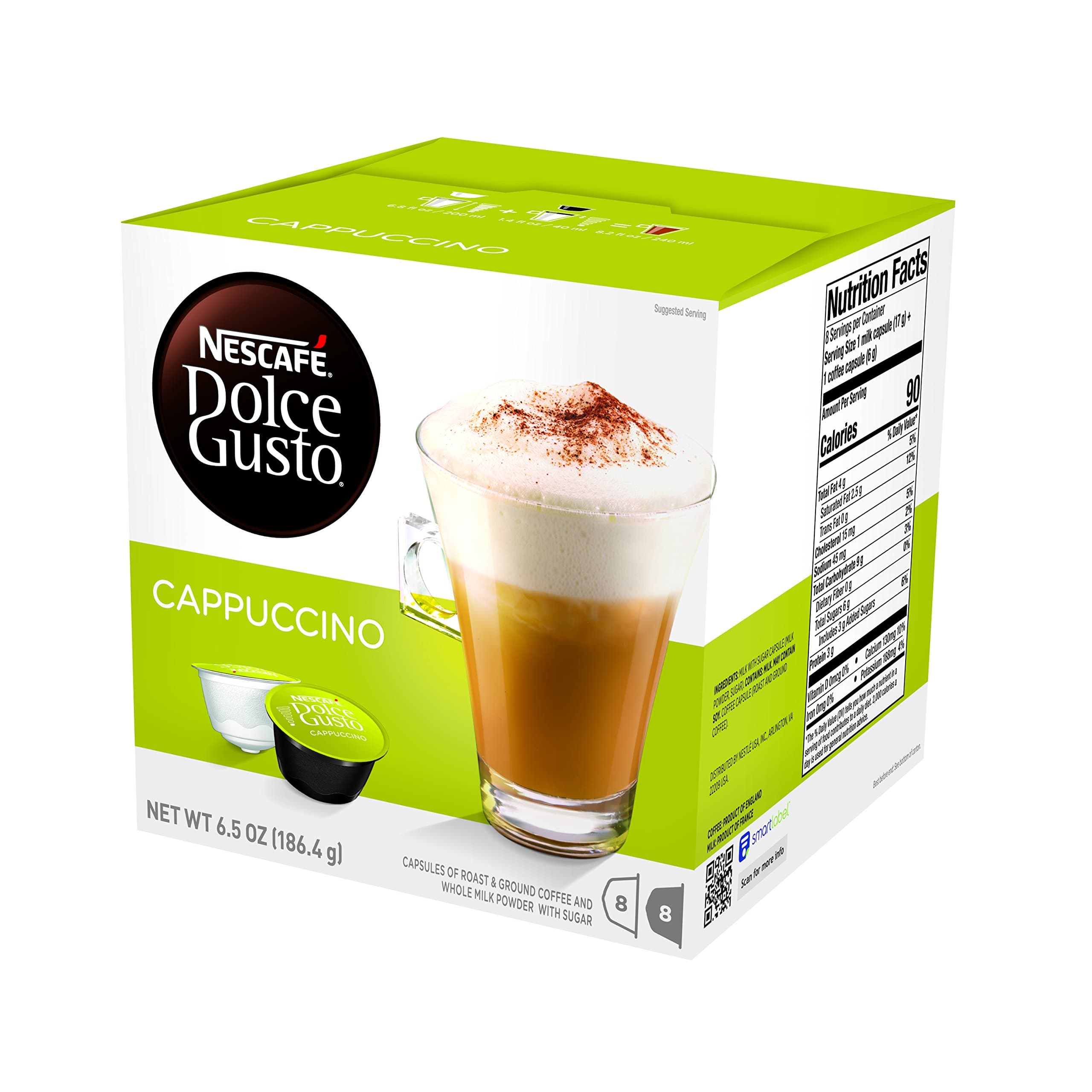 Nescafe Dolce Gusto Coffee Pods, Cappuccino, 16 capsules, Pack of 3