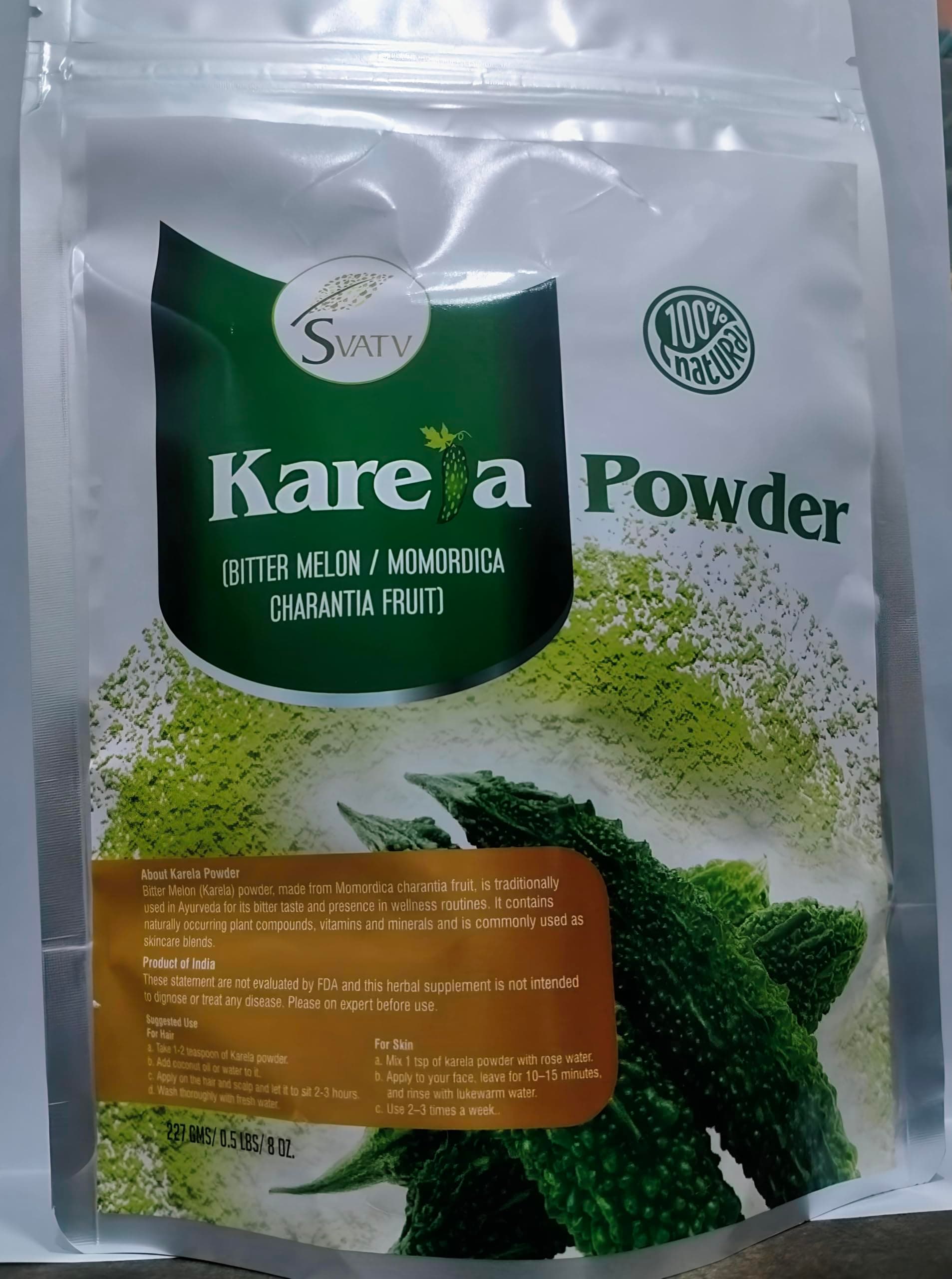 Karela Powder (Bitter Melon) | Good for Skin | Anti-oxidants Properties | No Preservatives | Non GMO | Gluten Free - (227g, 0.5 lbs, 8 Ounces)