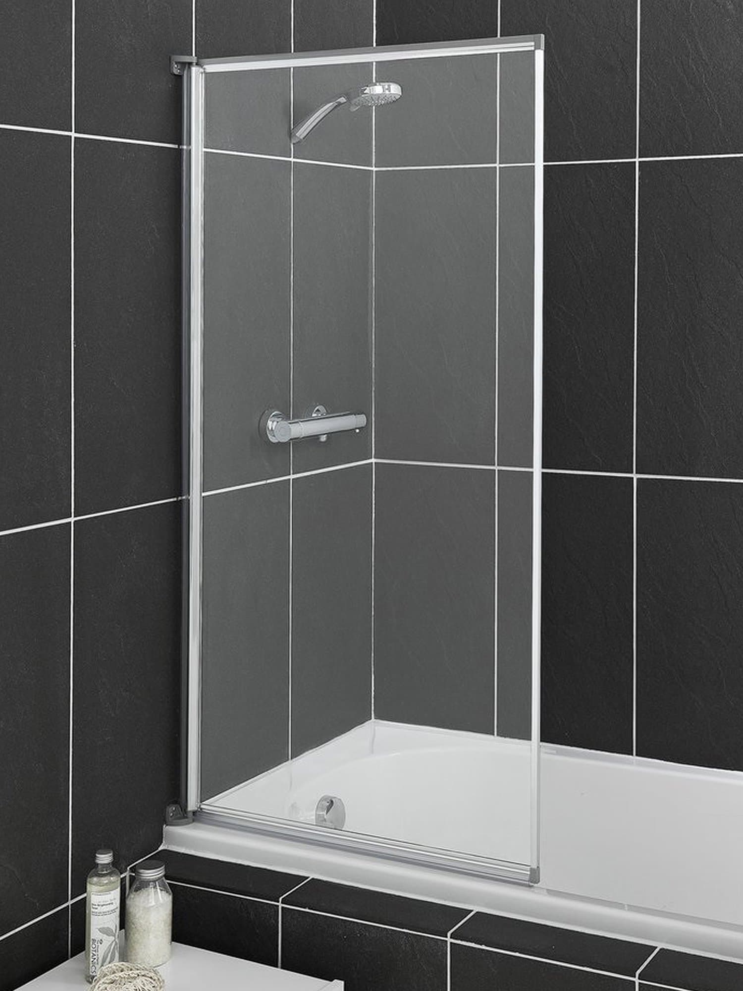 Aqualux 1192950 Fully Framed Sliver Bath Screen with Clear Glass, Silver