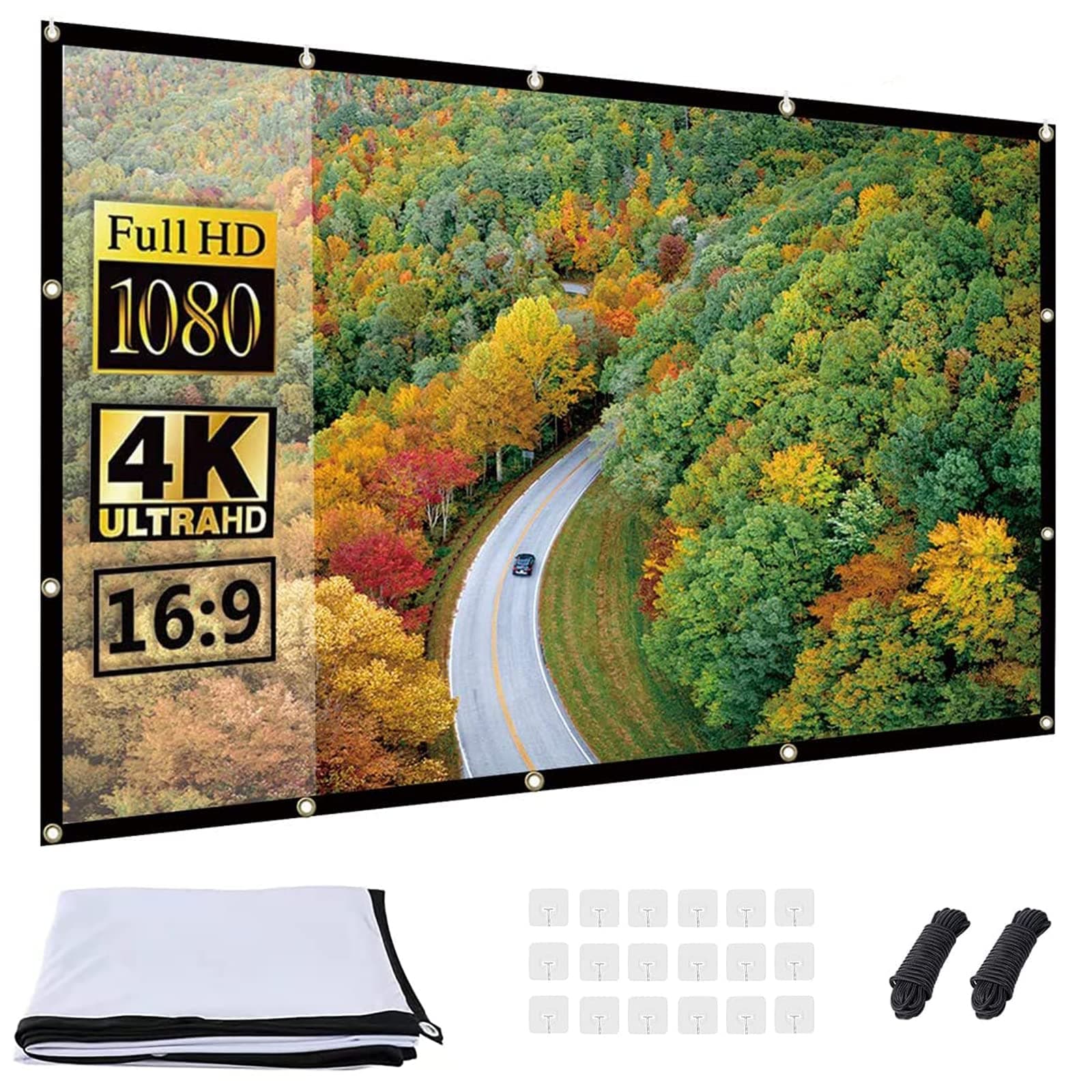 OWill 100" Projector Screen 16:9 HD Foldable Home Theater Cinema Indoor Outdoor