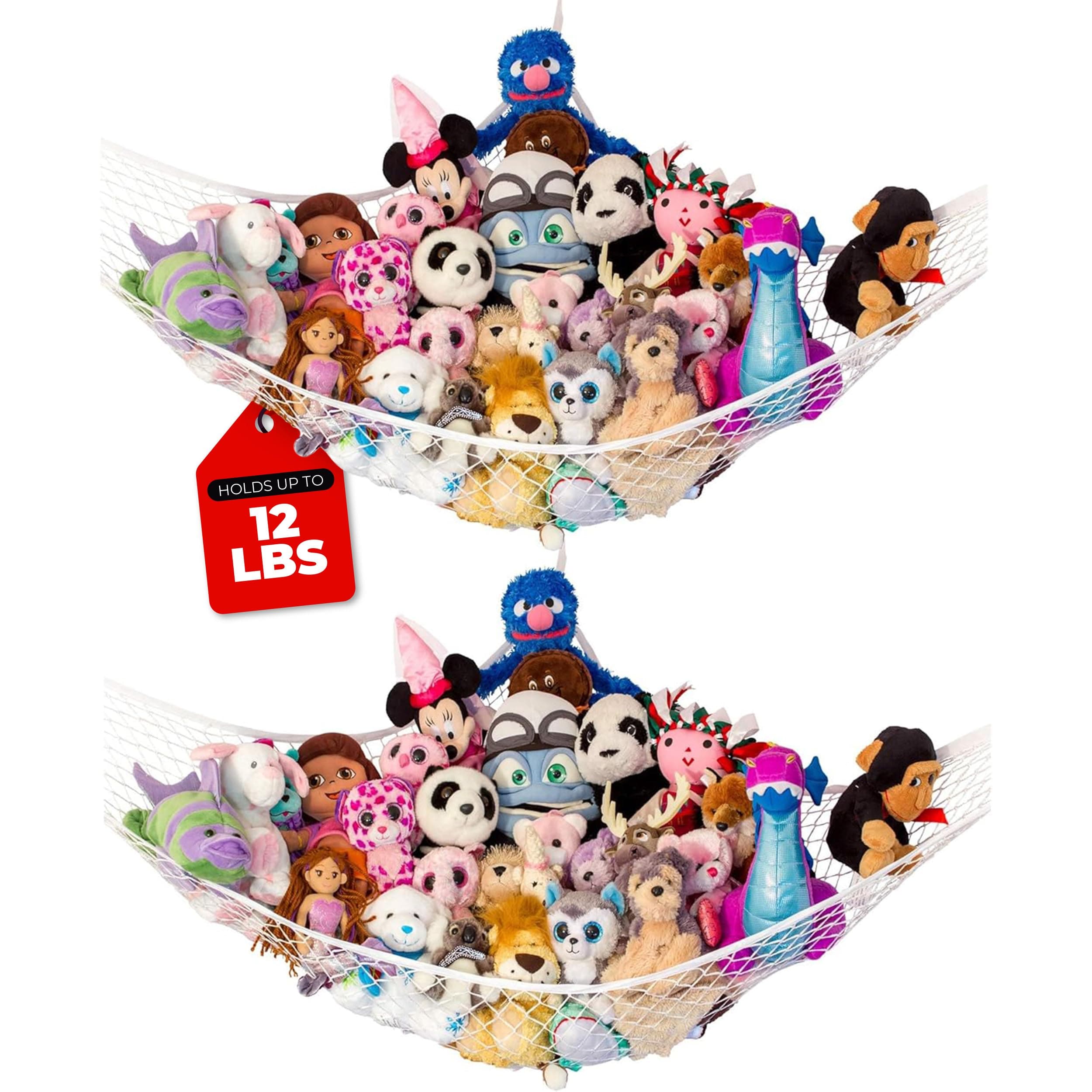Lilly's Love Stuffed Animal Net Hammock for Plushie Toys - Large 2 Pack | Corner Hanging Pet Storage for Organizing your Teddy and Stuffy Collection | Easy to Hang w/Included Anchors & Hooks (White)