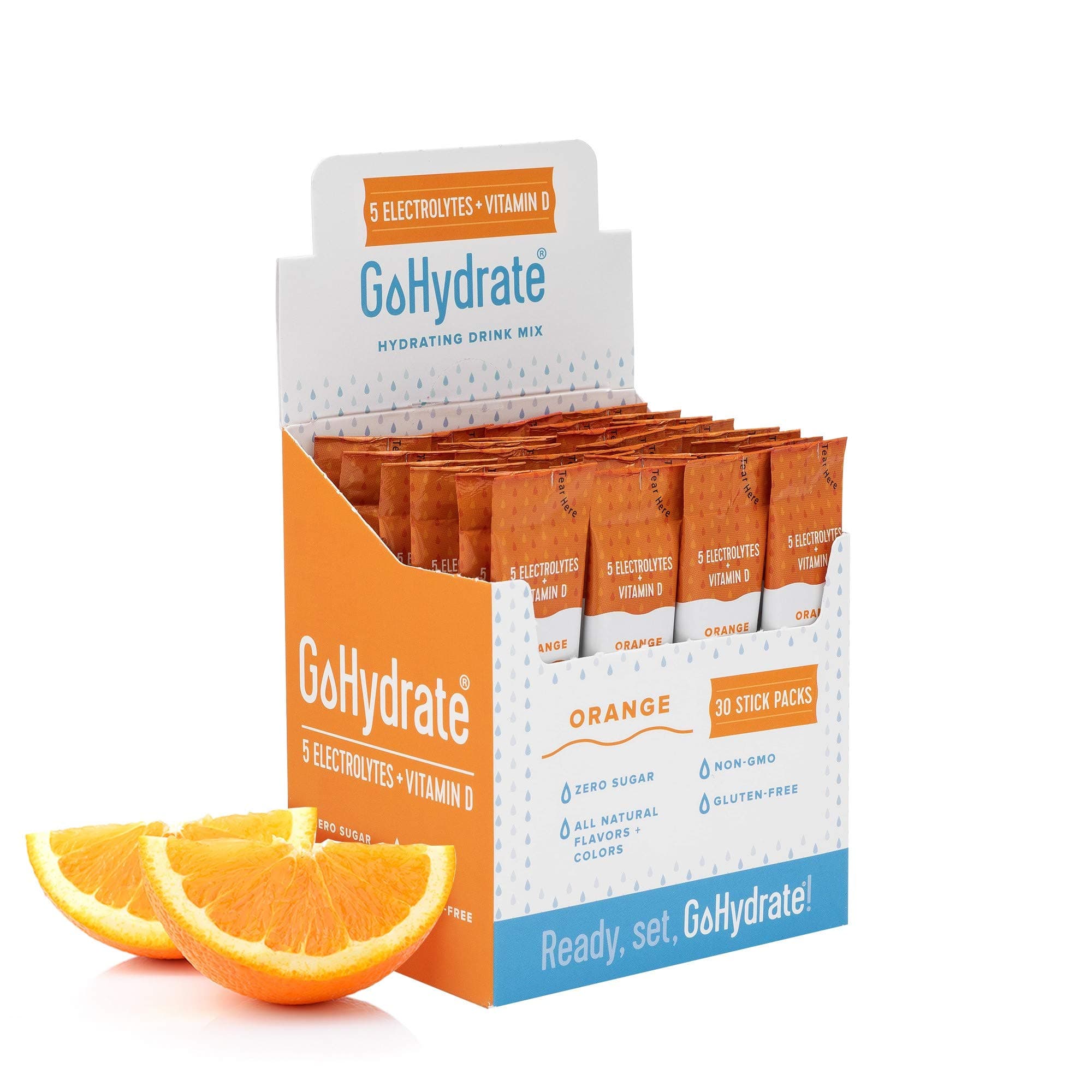 GoHydrate Electrolyte Hydration Drink Mix - A Naturally Flavored, Sugar Free, Maximum & Instant Hydration Powder (Orange, 30 Stick Packs)
