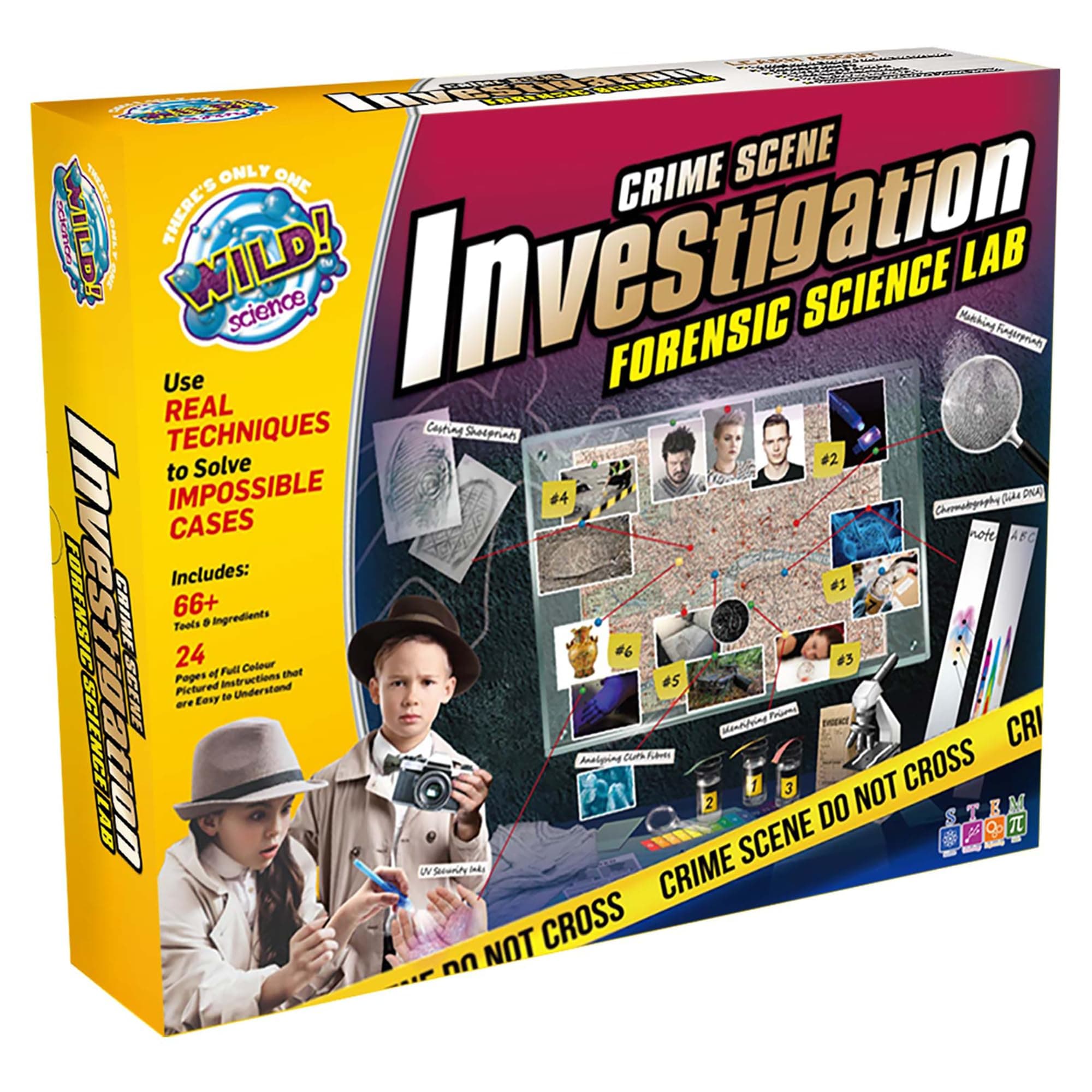 WILD! Science Crime Scene Investigation - Forensic Science Kit - Ages 8+ - Match Fingerprints, Analyze DNA, Find Secret Messages and More!