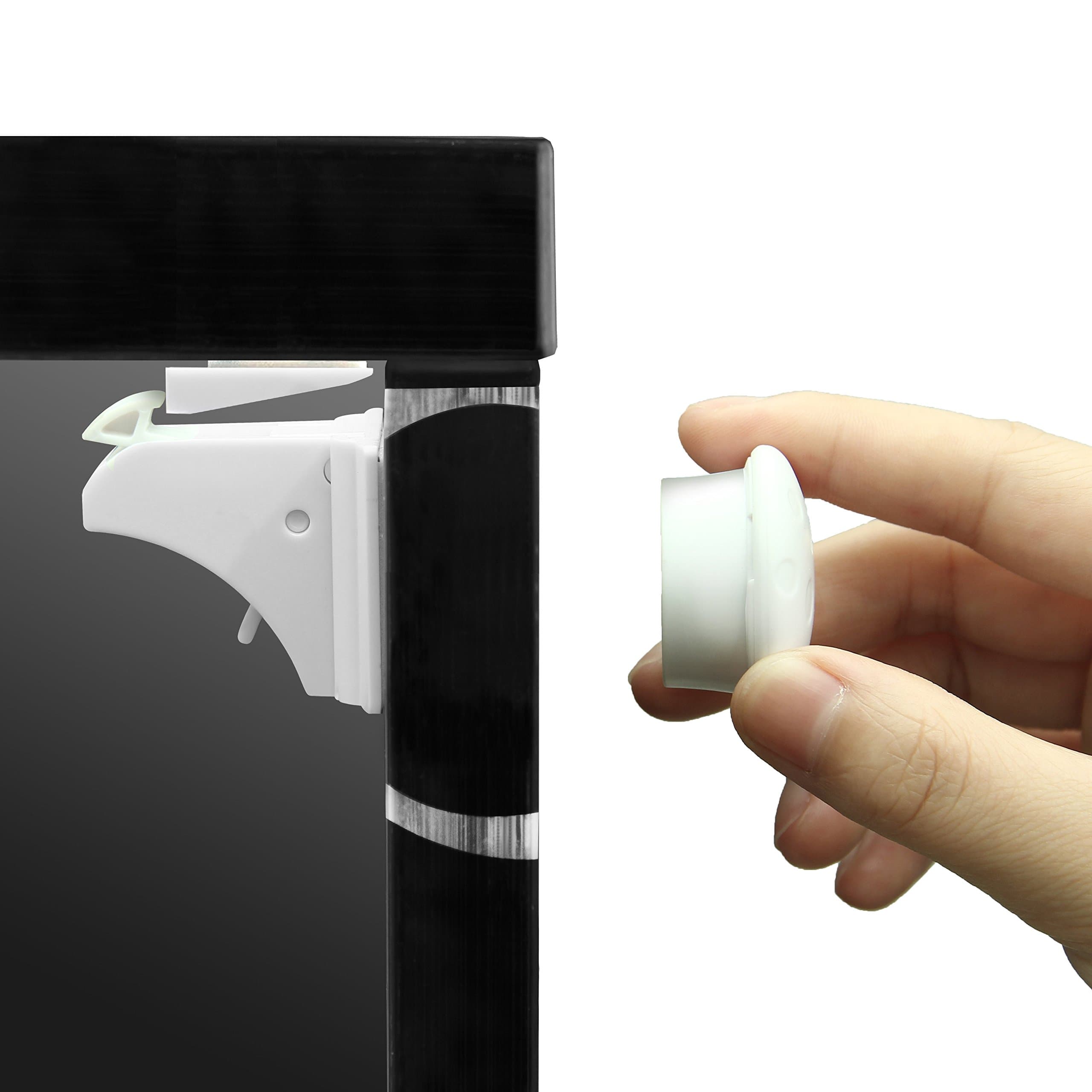 Magnetic Baby Safety Cabinet Locks Smart Hidden Drawer Locks Great Choice for Baby Proofing, Magnetic Locking Set of 4 Locks & 1 Key