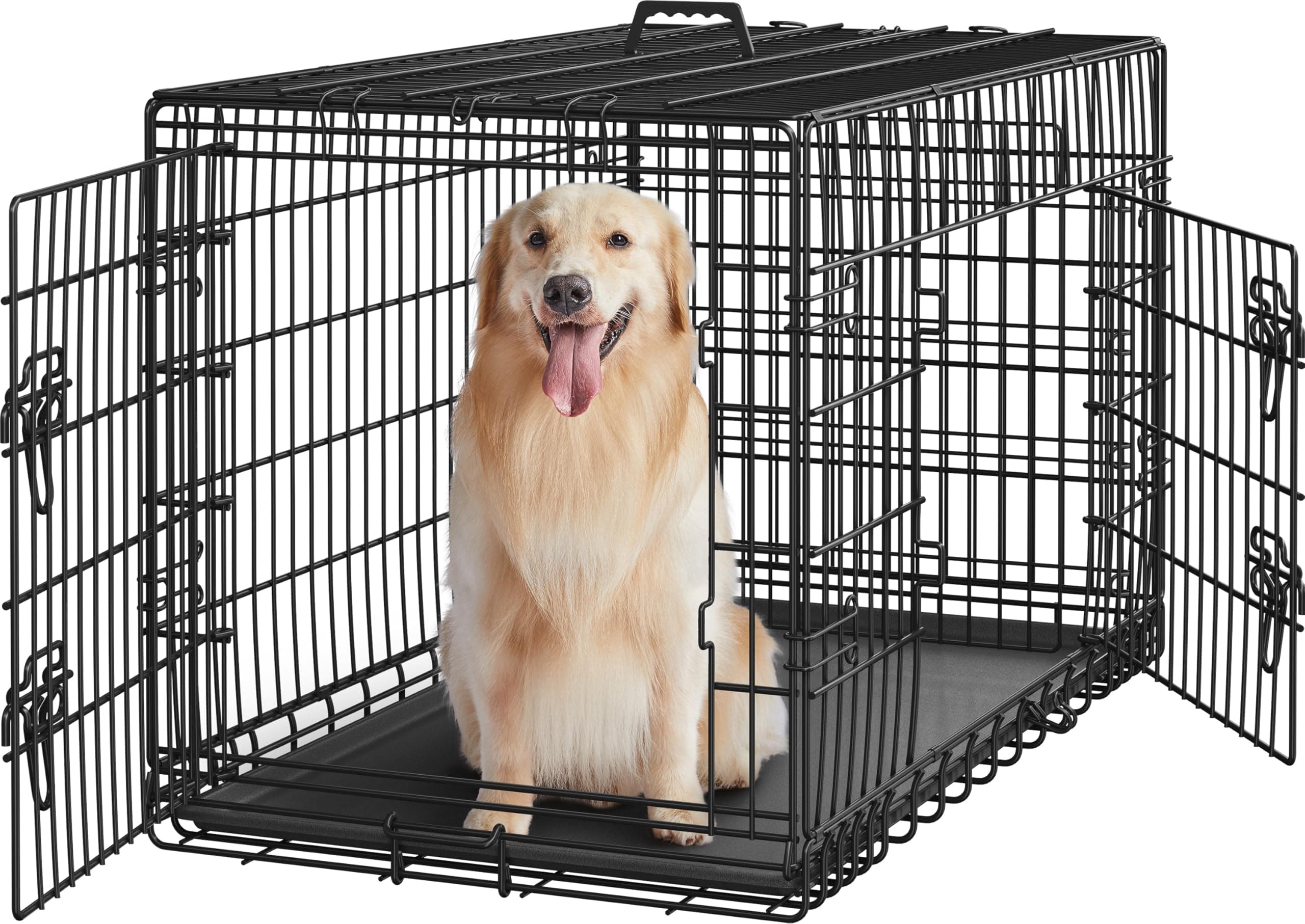 Yaheetech 42 inch Dog Crate Double Door Dog Crate w/Divider for Puppy to Adult XL Collapsible Metal Dog Crate with Removable Tray Wire Dog Kennel Pet Crate for Large Dogs Portable Travel Cage, Black