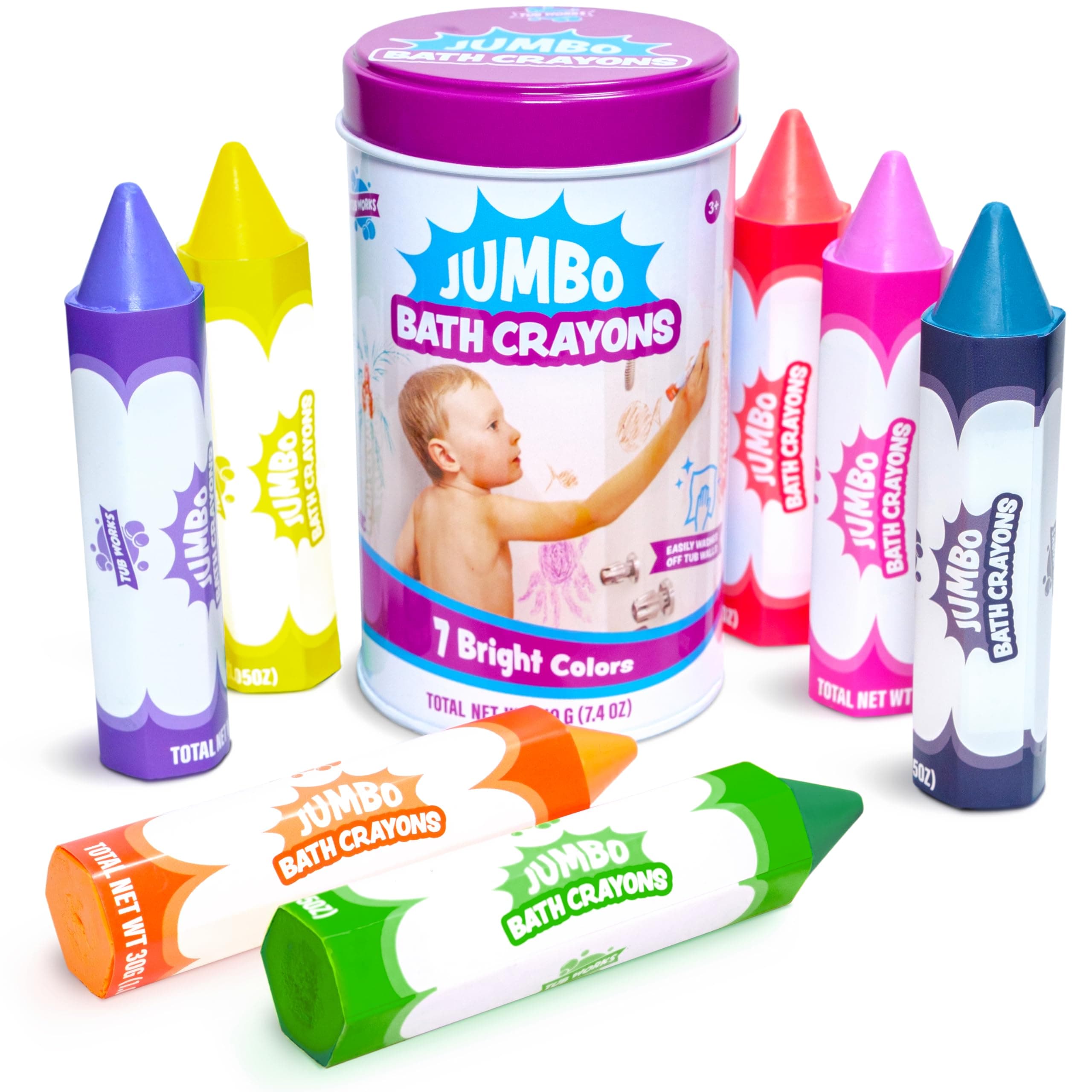 Smooth™ Jumbo Bath Crayons Bath Toy | Nontoxic, Washable Bath Crayons for Toddlers & Kids | Unique Formula Draws Smoothly & Vividly on Wet & Dry Tub Walls | Large, Easy-Grip Bathtub Crayons